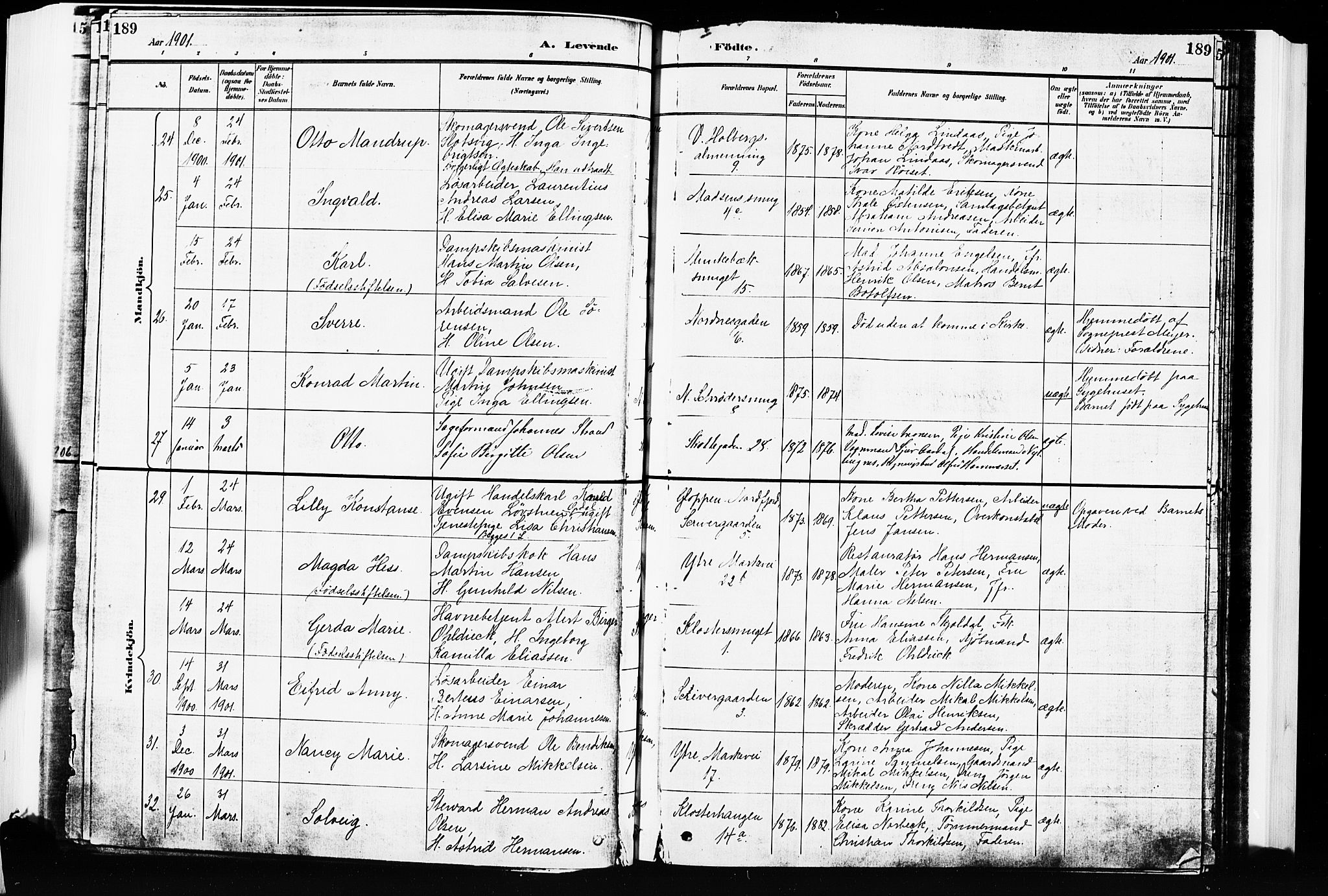 Nykirken Sokneprestembete, AV/SAB-A-77101/H/Hab: Klokkerbok nr. B 4, 1900-1903, s. 189
