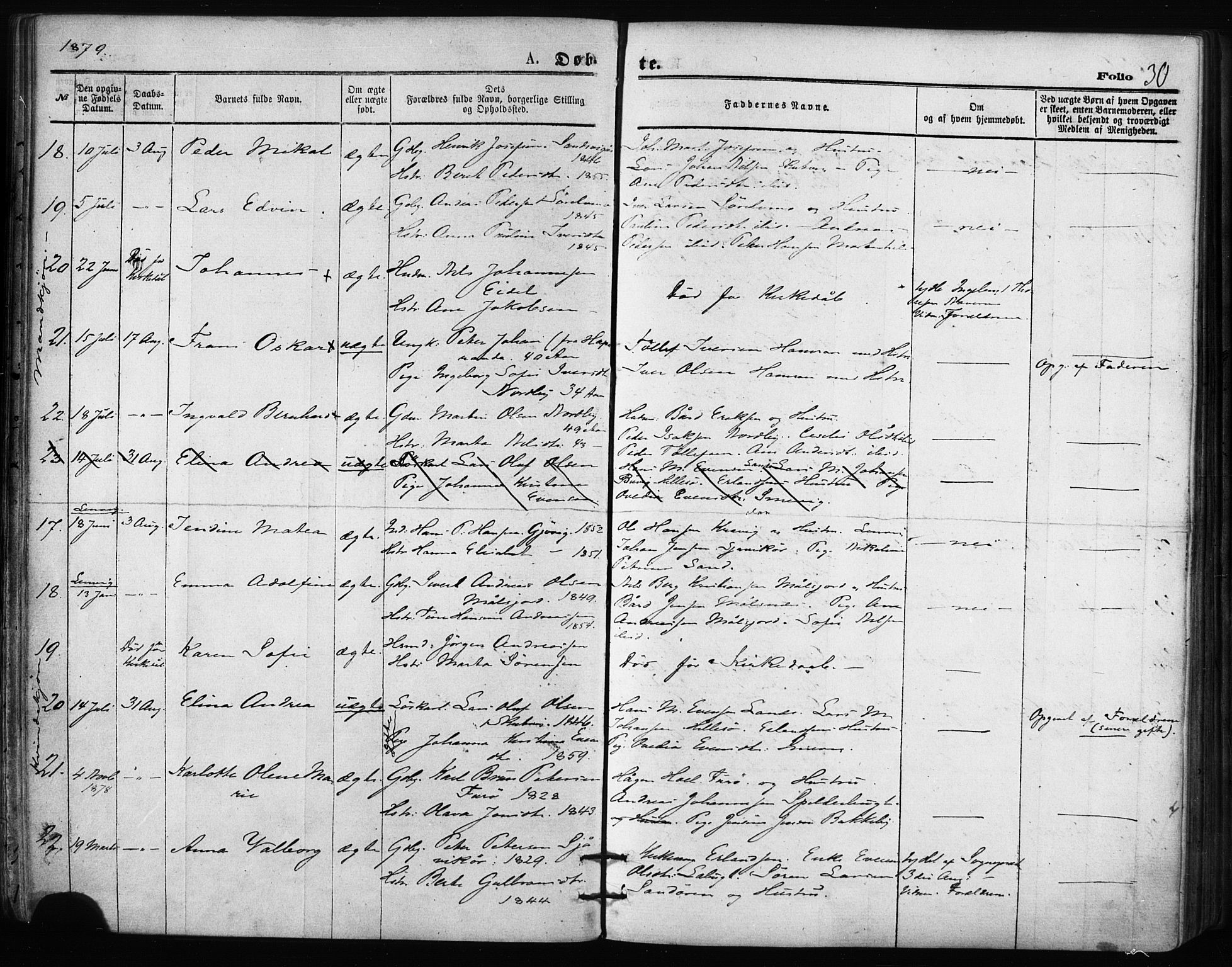 Balsfjord sokneprestembete, AV/SATØ-S-1303/G/Ga/L0002kirke: Ministerialbok nr. 2, 1871-1886, s. 30