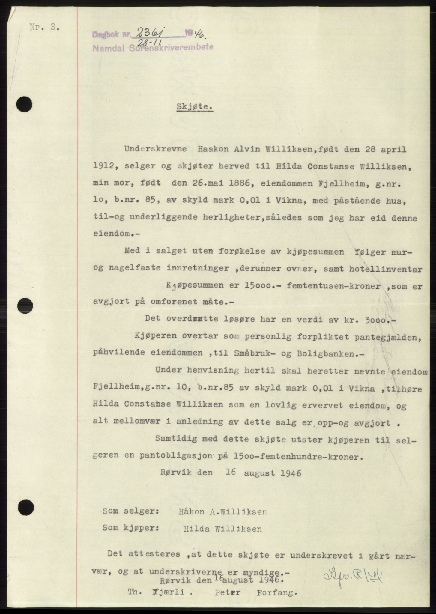 Namdal sorenskriveri, SAT/A-4133/1/2/2C: Pantebok nr. -, 1946-1947, Dagboknr: 2361/1946