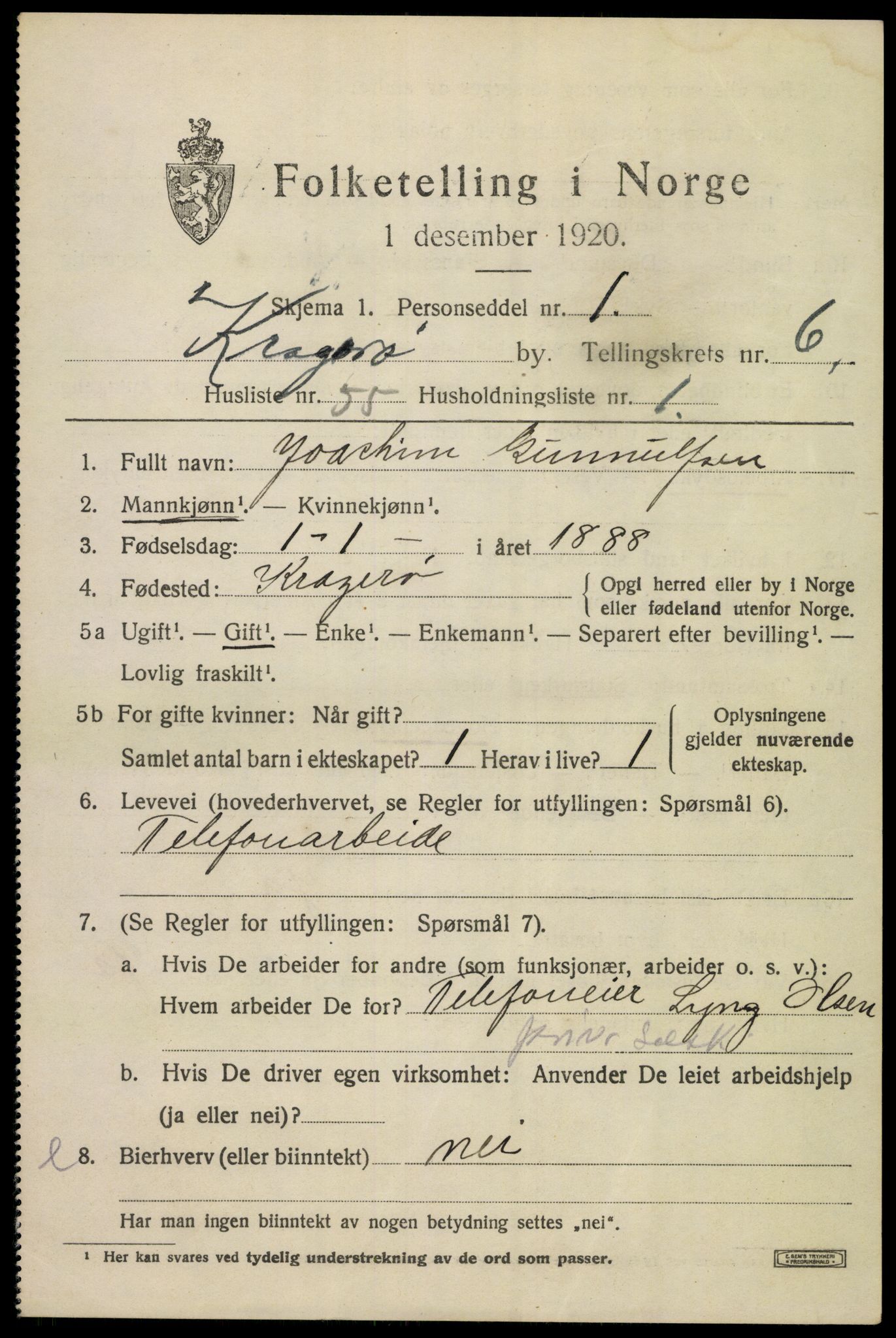 SAKO, Folketelling 1920 for 0801 Kragerø kjøpstad, 1920, s. 9693