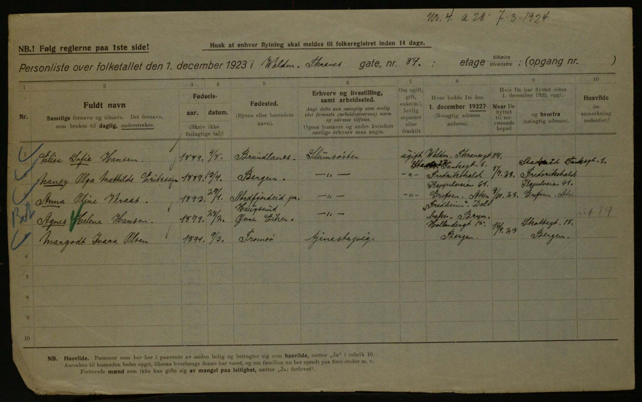 OBA, Kommunal folketelling 1.12.1923 for Kristiania, 1923, s. 140572