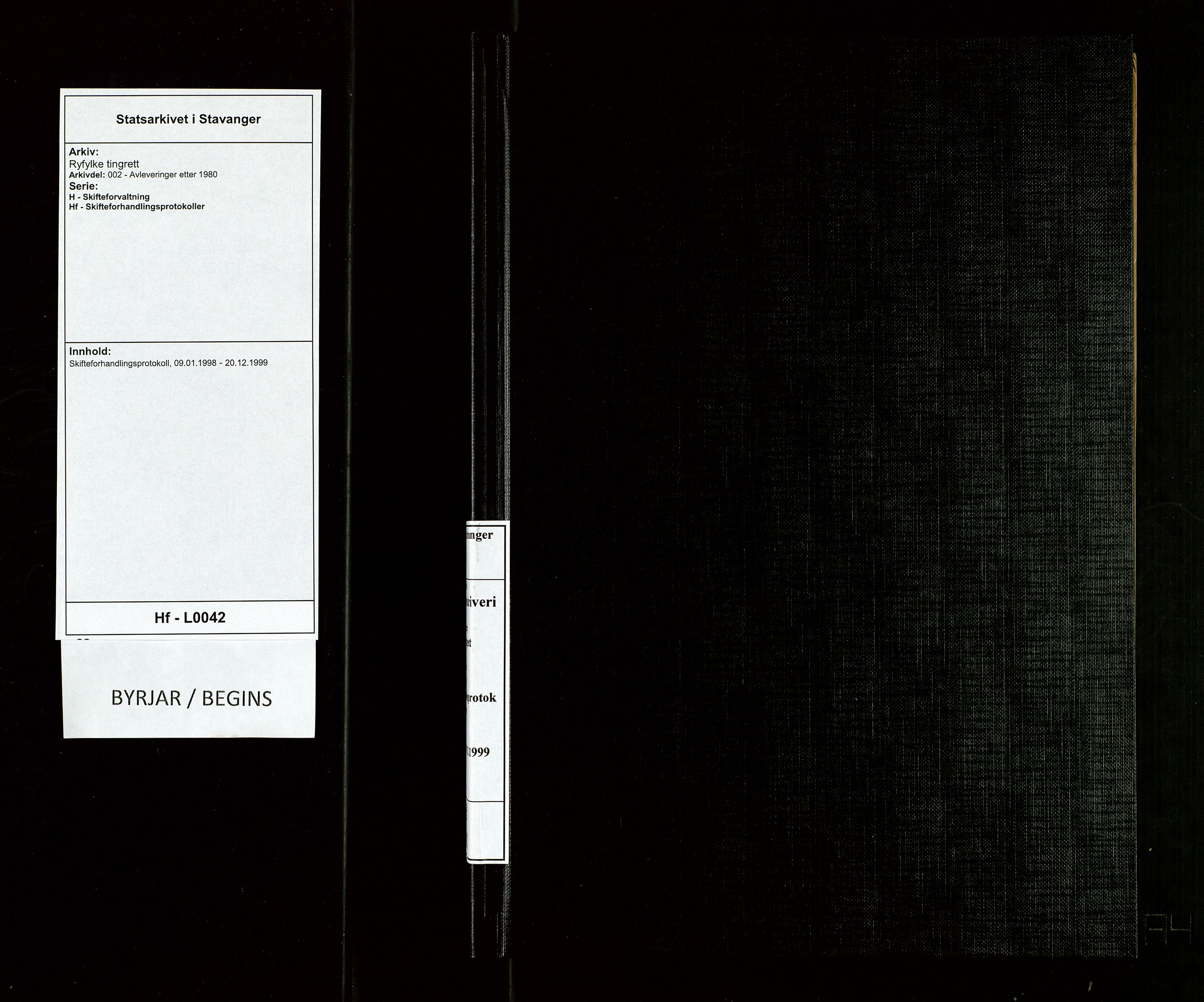 Ryfylke tingrett, AV/SAST-A-100055/002/H/Hf/L0042: Skifteforhandlingsprotokoll, 1998-1999