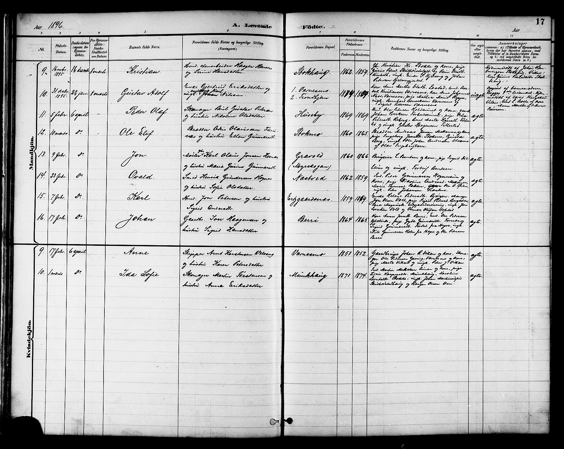 Ministerialprotokoller, klokkerbøker og fødselsregistre - Nord-Trøndelag, AV/SAT-A-1458/709/L0087: Klokkerbok nr. 709C01, 1892-1913, s. 17