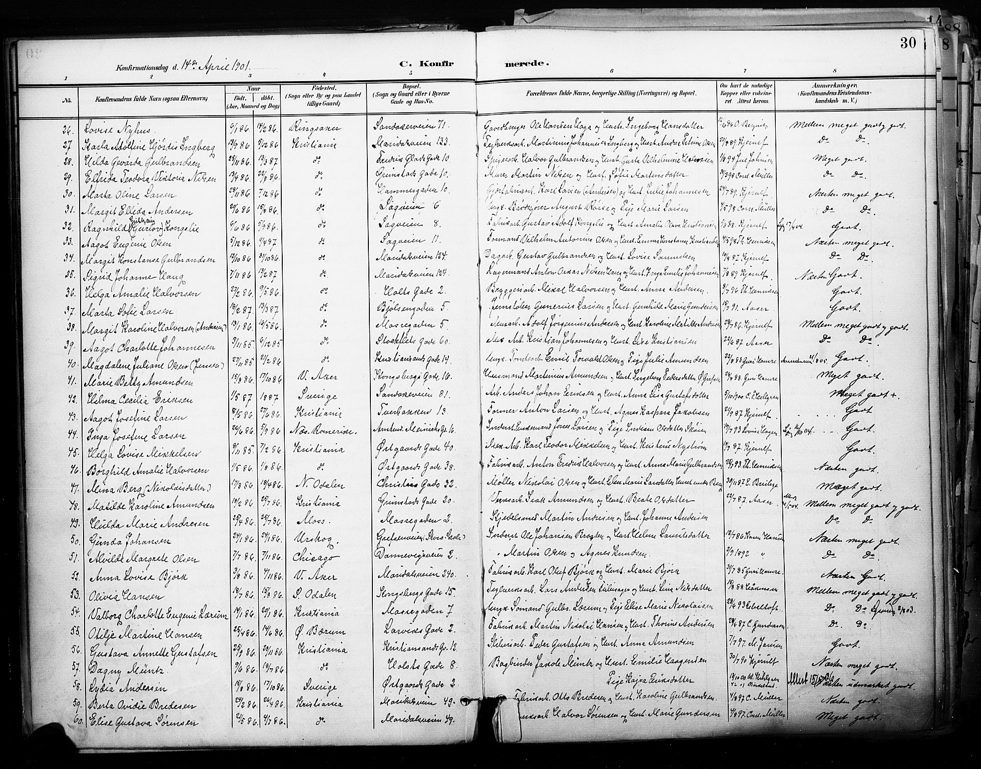 Sagene prestekontor Kirkebøker, AV/SAO-A-10796/F/L0005: Ministerialbok nr. 5, 1898-1911, s. 30