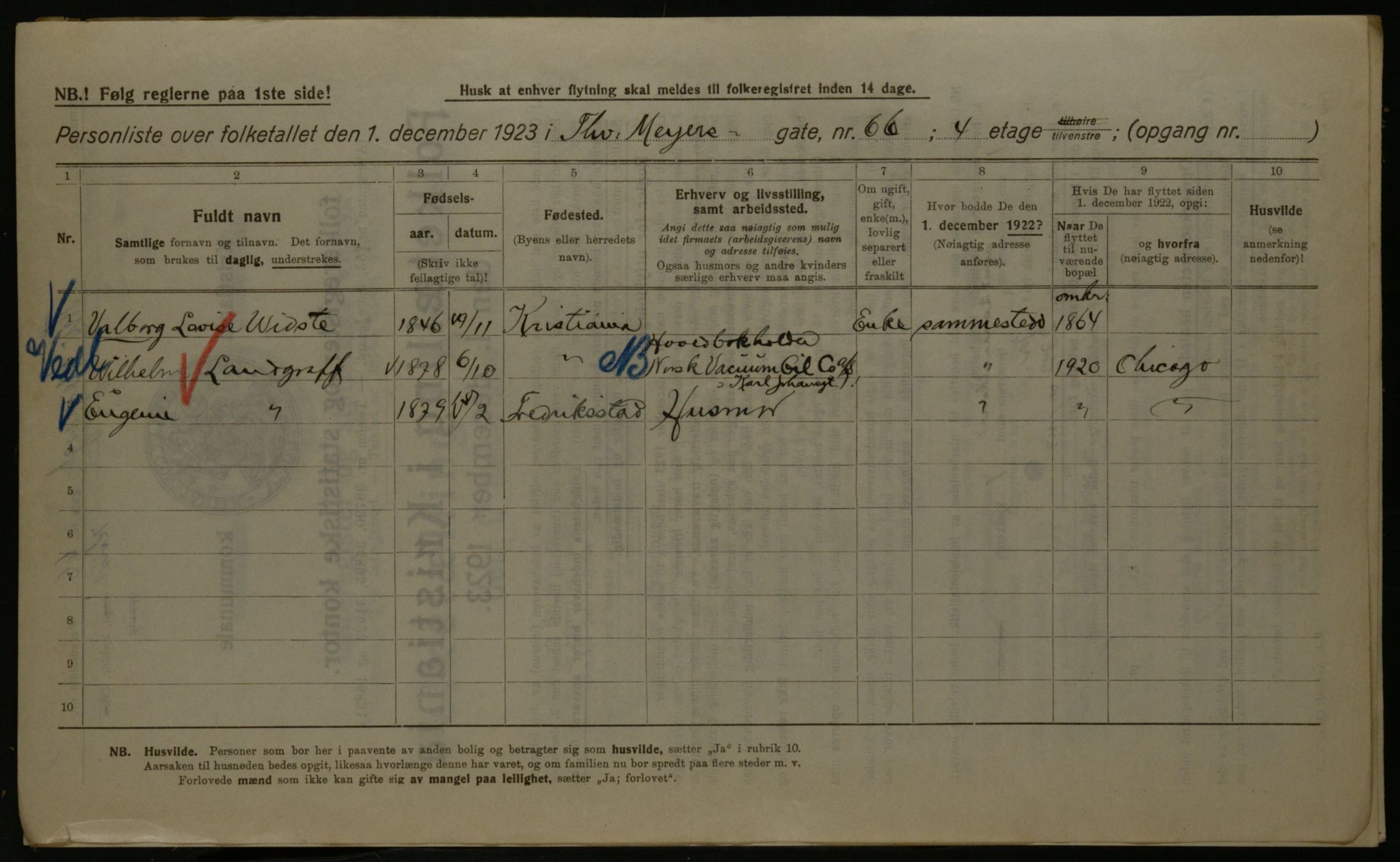 OBA, Kommunal folketelling 1.12.1923 for Kristiania, 1923, s. 122397