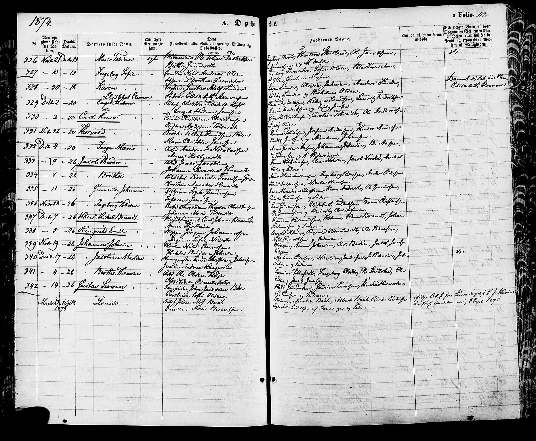 Kristiansand domprosti, AV/SAK-1112-0006/F/Fa/L0015: Ministerialbok nr. A 15, 1867-1880, s. 112