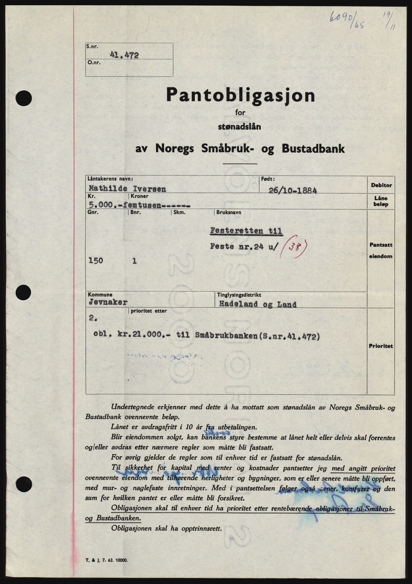 Hadeland og Land tingrett, SAH/TING-010/H/Hb/Hbc/L0061: Pantebok nr. B61, 1965-1966, Dagboknr: 6090/1965