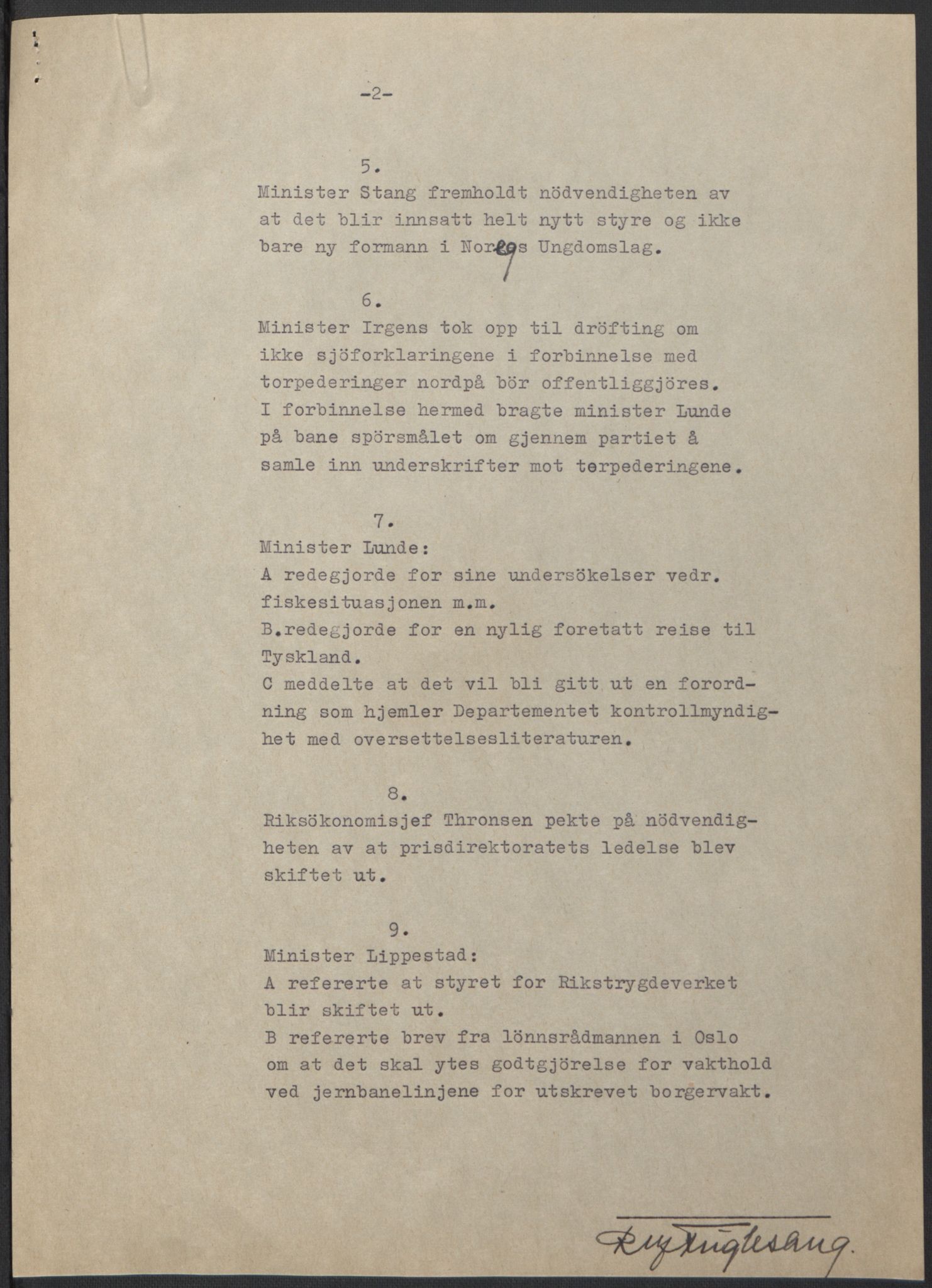 NS-administrasjonen 1940-1945 (Statsrådsekretariatet, de kommisariske statsråder mm), RA/S-4279/D/Db/L0074: De kommisariske statsråder, 1940-1942