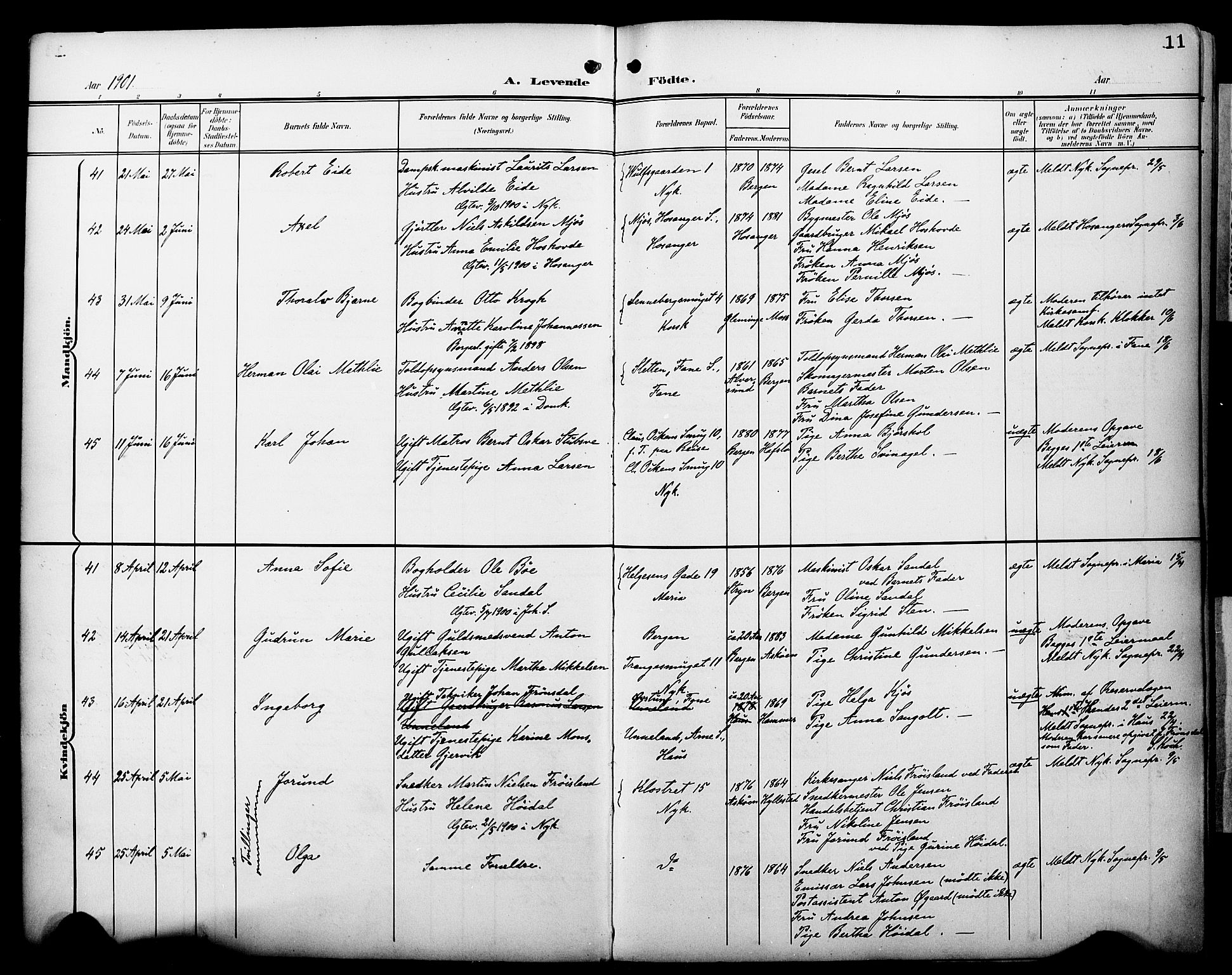 Fødselsstiftelsens sokneprestembete*, SAB/-: Ministerialbok nr. A 3, 1901-1910, s. 11
