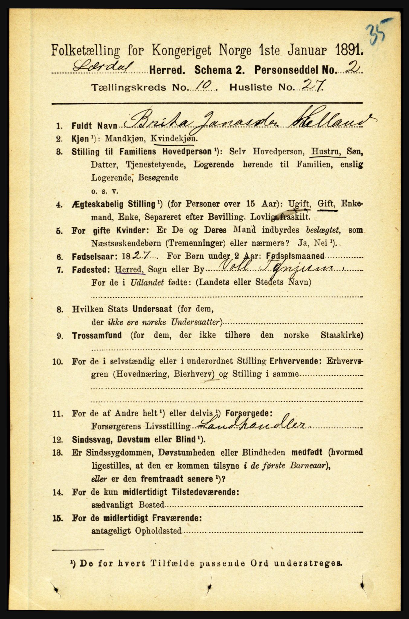 RA, Folketelling 1891 for 1422 Lærdal herred, 1891, s. 1836
