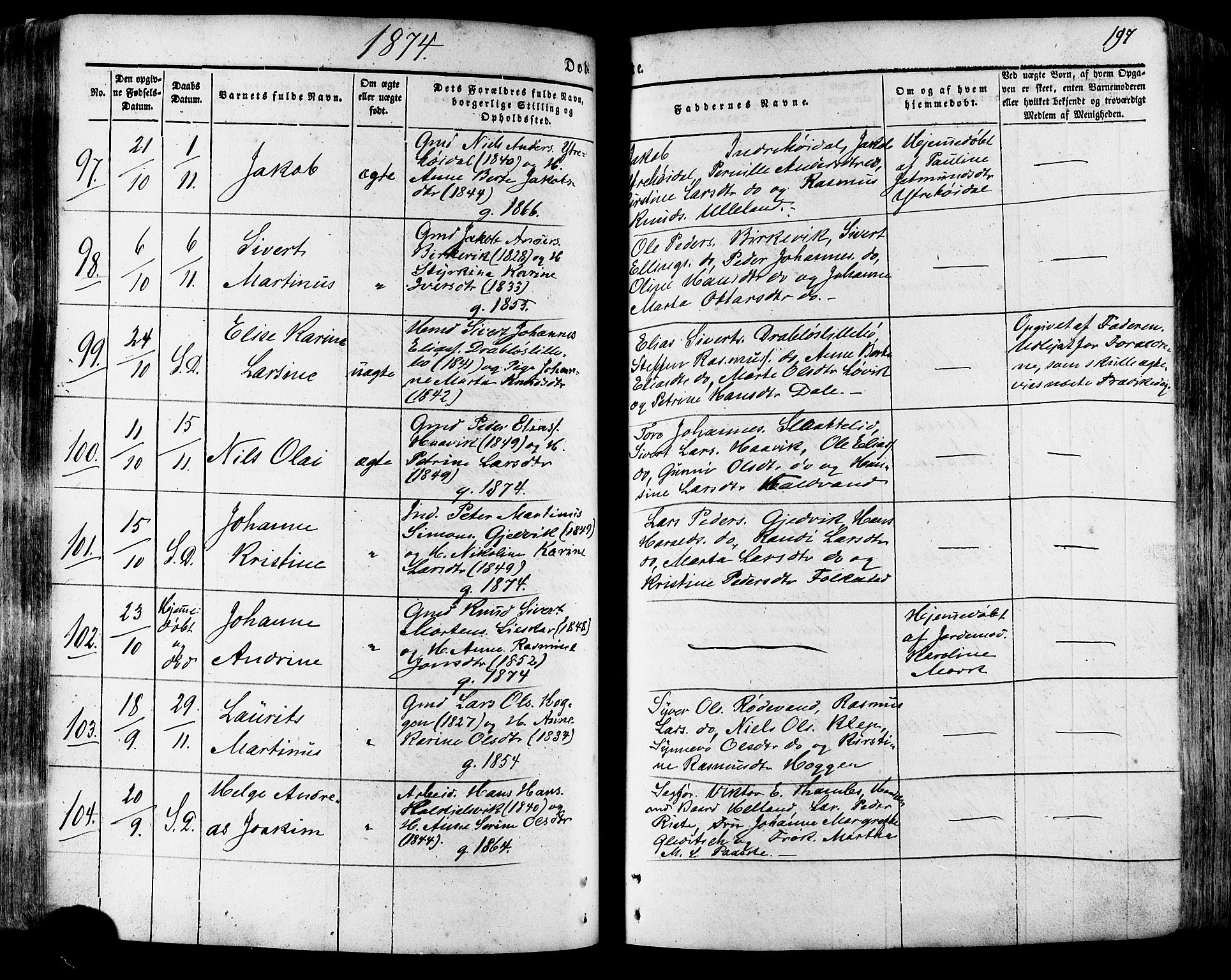 Ministerialprotokoller, klokkerbøker og fødselsregistre - Møre og Romsdal, AV/SAT-A-1454/511/L0140: Ministerialbok nr. 511A07, 1851-1878, s. 197
