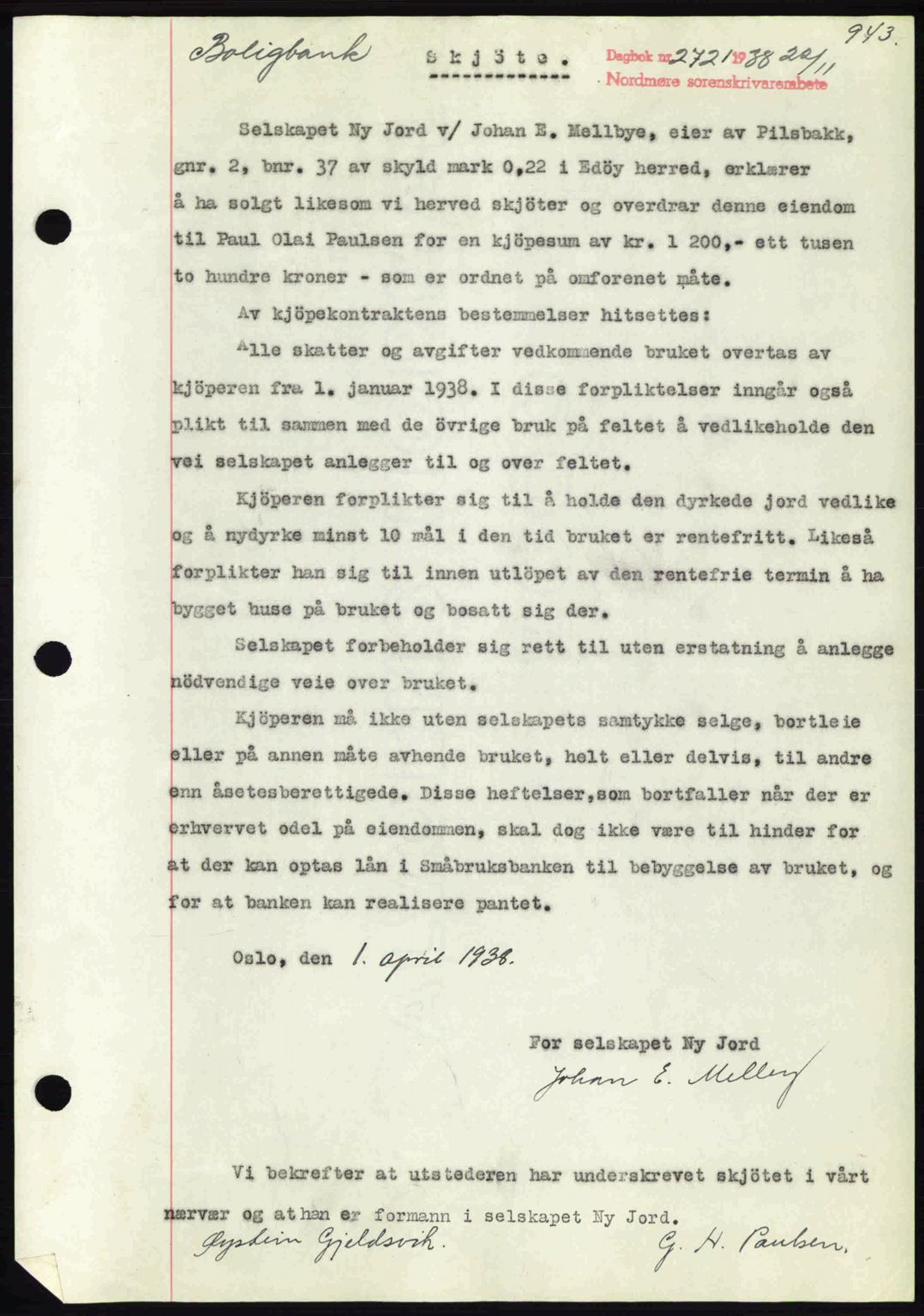 Nordmøre sorenskriveri, SAT/A-4132/1/2/2Ca: Pantebok nr. A84, 1938-1938, Dagboknr: 2721/1938
