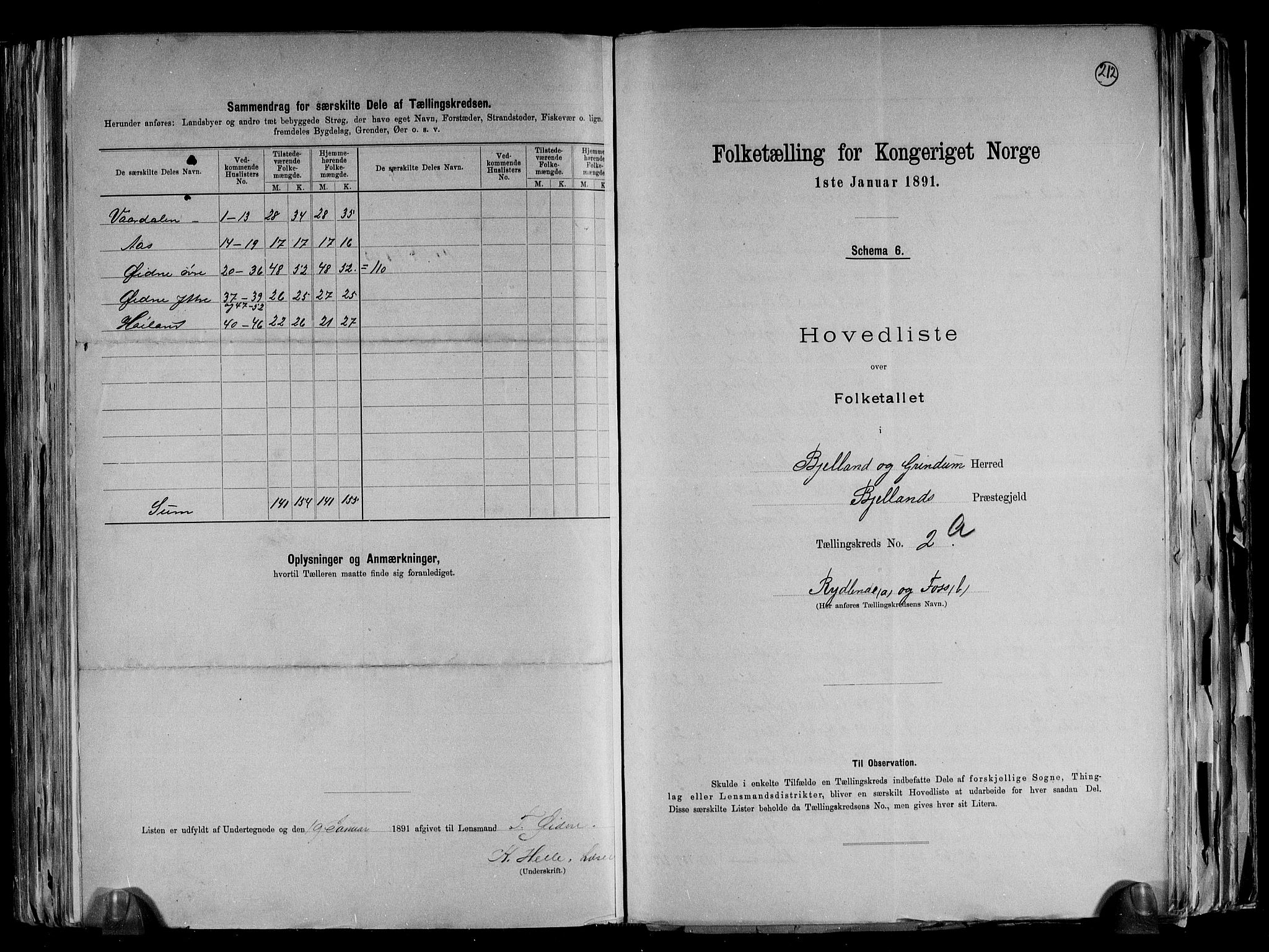 RA, Folketelling 1891 for 1024 Bjelland og Grindheim herred, 1891, s. 10