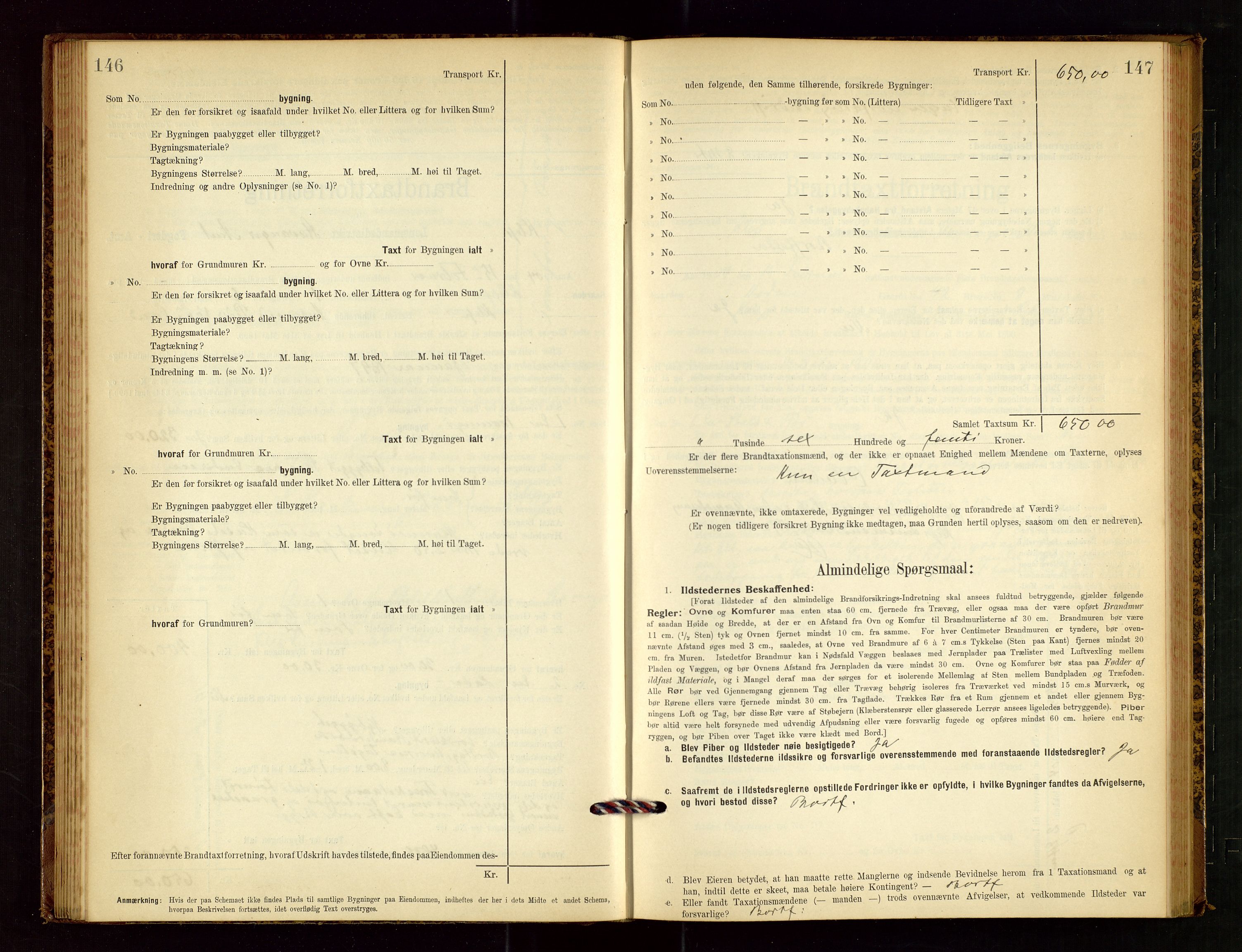 Klepp lensmannskontor, AV/SAST-A-100163/Goc/L0003: "Brandtaxationsprotokol" m/register, 1902-1907, s. 146-147