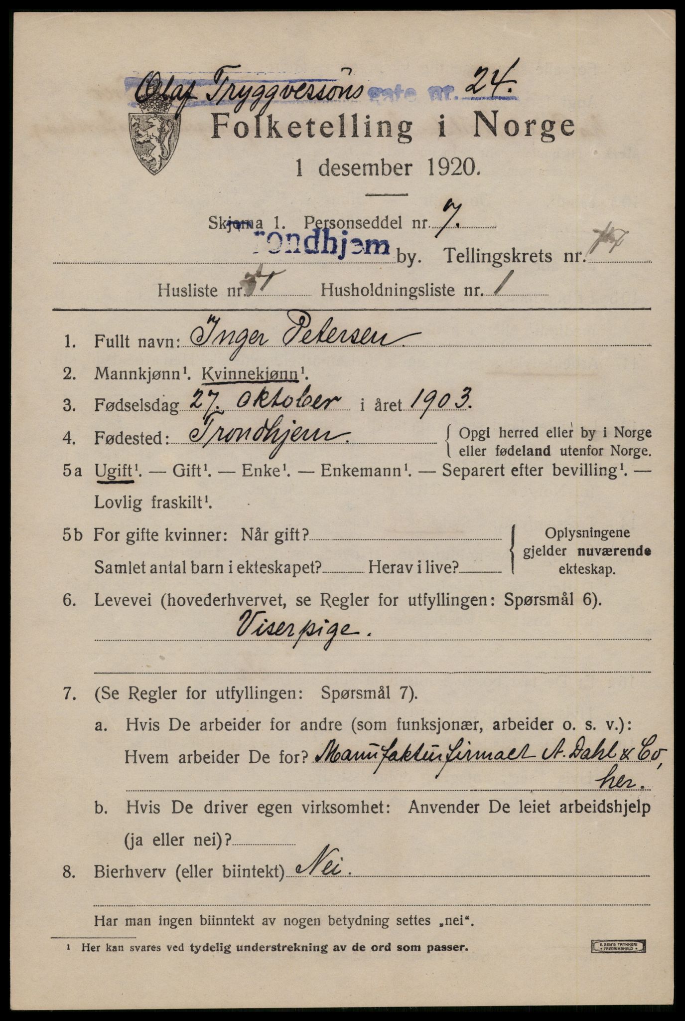SAT, Folketelling 1920 for 1601 Trondheim kjøpstad, 1920, s. 55966