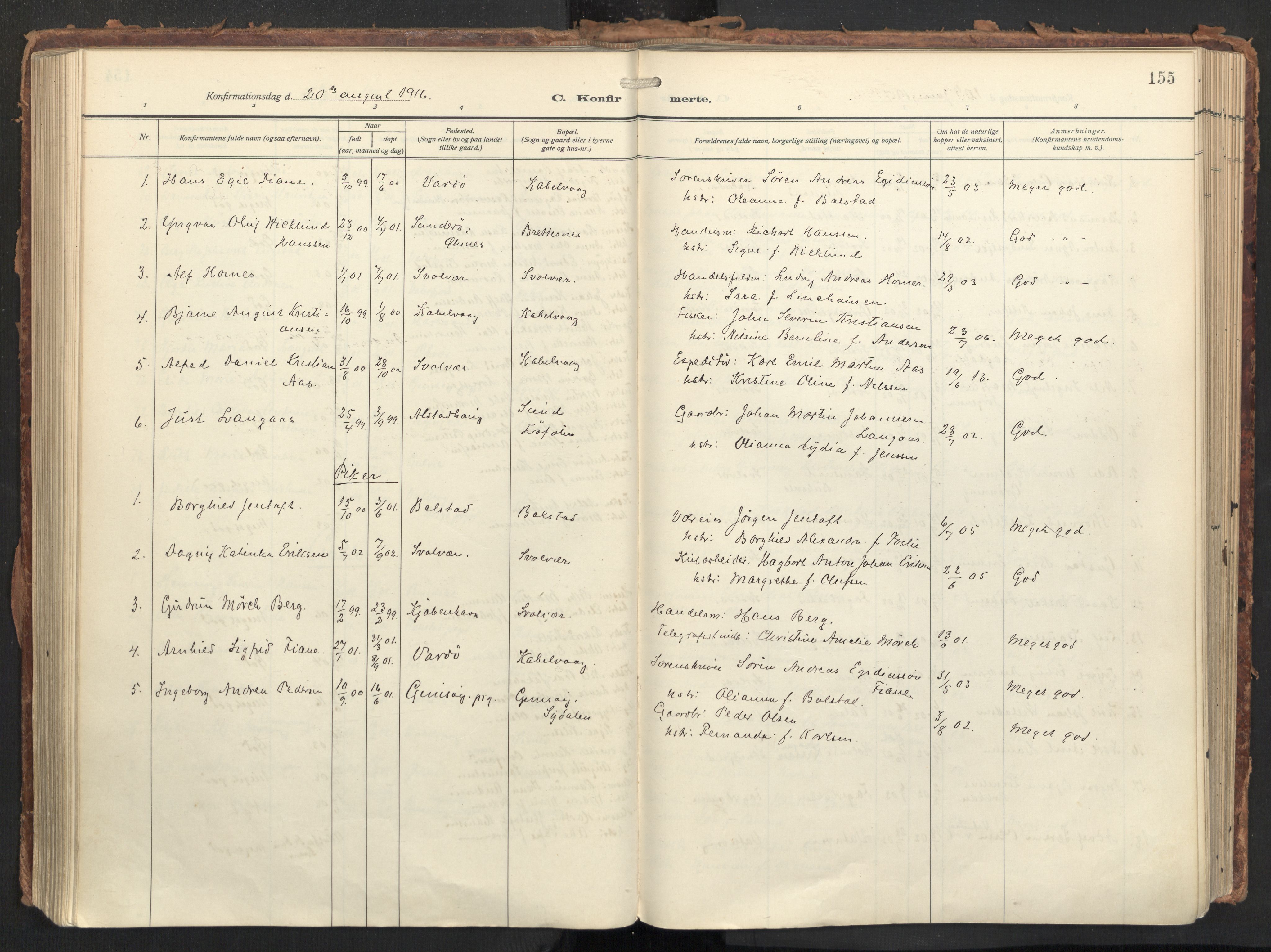 Ministerialprotokoller, klokkerbøker og fødselsregistre - Nordland, AV/SAT-A-1459/874/L1064: Ministerialbok nr. 874A08, 1915-1926, s. 155
