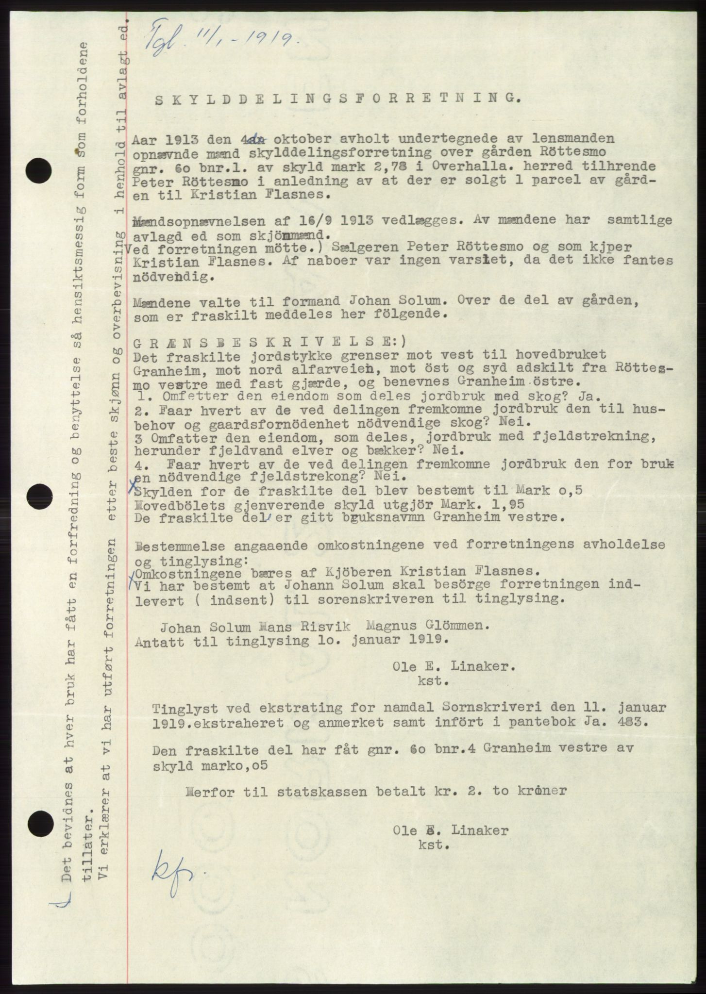 Namdal sorenskriveri, SAT/A-4133/1/2/2C: Pantebok nr. -, 1916-1921, Tingl.dato: 11.01.1919