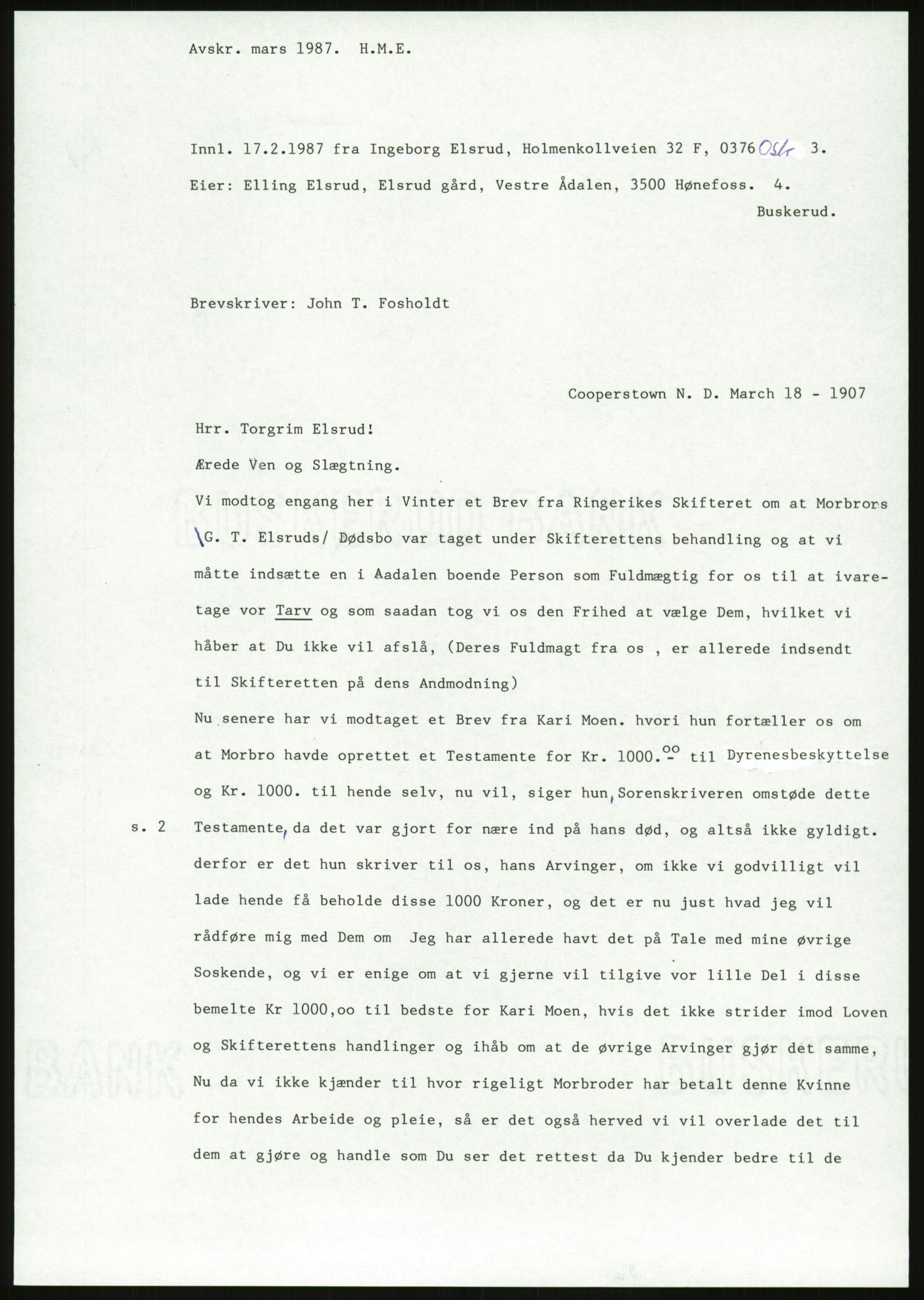 Samlinger til kildeutgivelse, Amerikabrevene, AV/RA-EA-4057/F/L0018: Innlån fra Buskerud: Elsrud, 1838-1914, s. 871