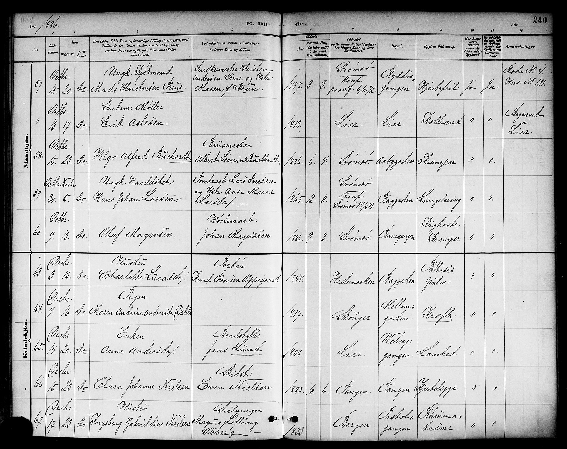 Strømsø kirkebøker, AV/SAKO-A-246/F/Fa/L0023: Ministerialbok nr. I 23, 1885-1894, s. 240