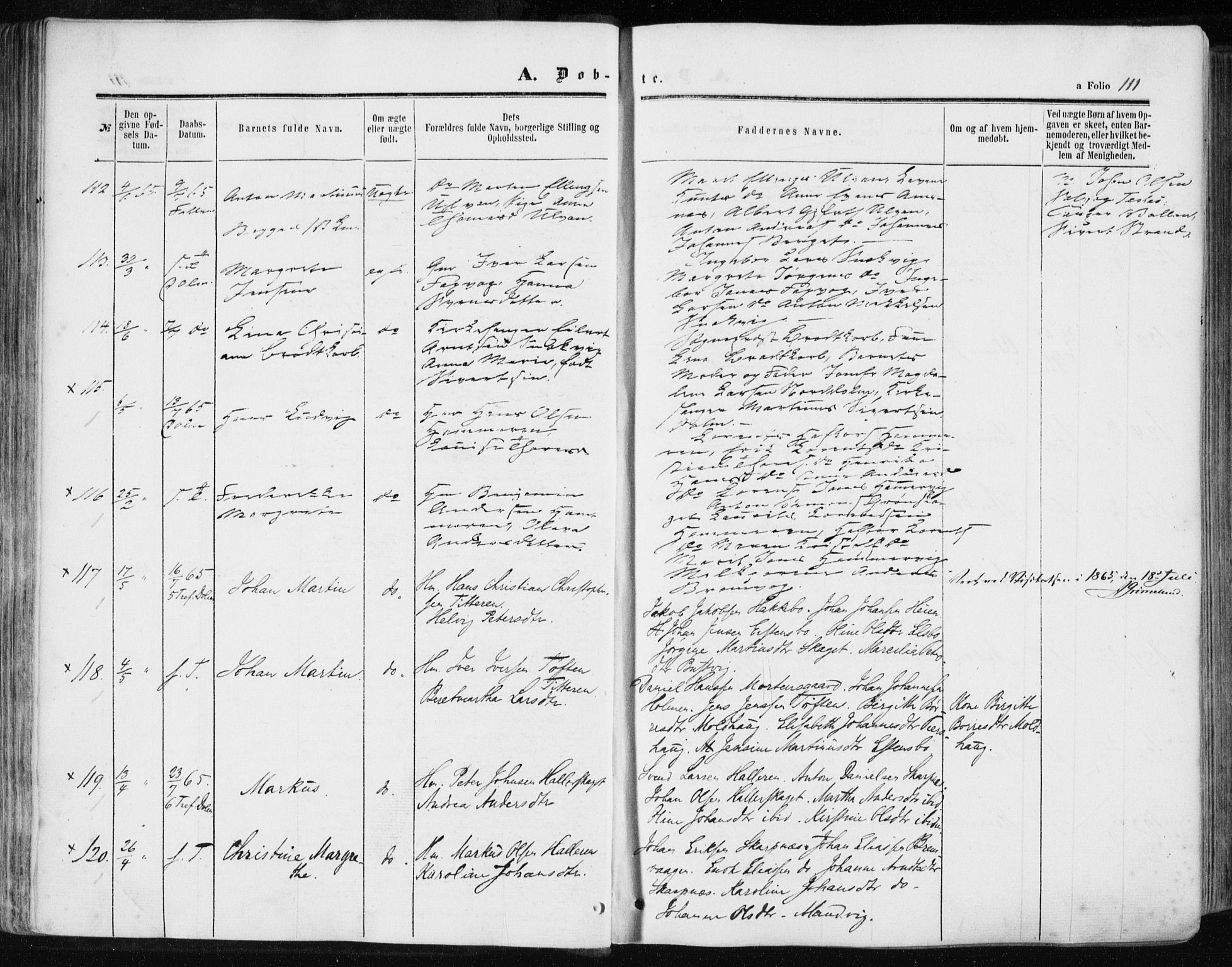 Ministerialprotokoller, klokkerbøker og fødselsregistre - Sør-Trøndelag, SAT/A-1456/634/L0531: Ministerialbok nr. 634A07, 1861-1870, s. 111