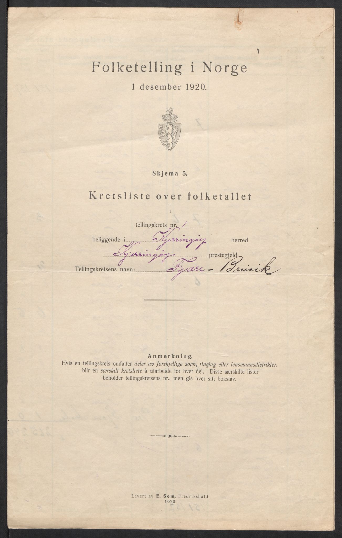 SAT, Folketelling 1920 for 1844 Kjerringøy herred, 1920, s. 7