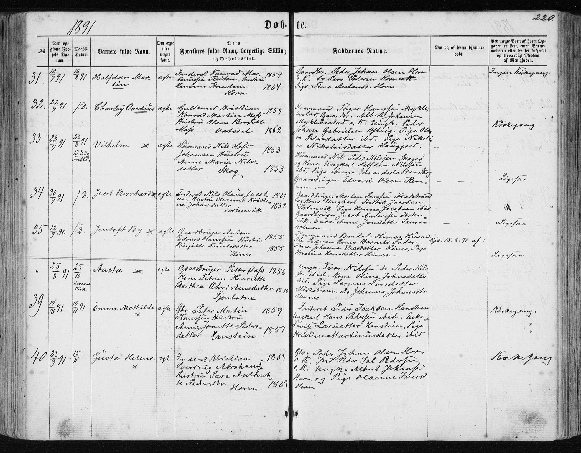 Ministerialprotokoller, klokkerbøker og fødselsregistre - Nordland, AV/SAT-A-1459/838/L0556: Klokkerbok nr. 838C03, 1861-1893, s. 220