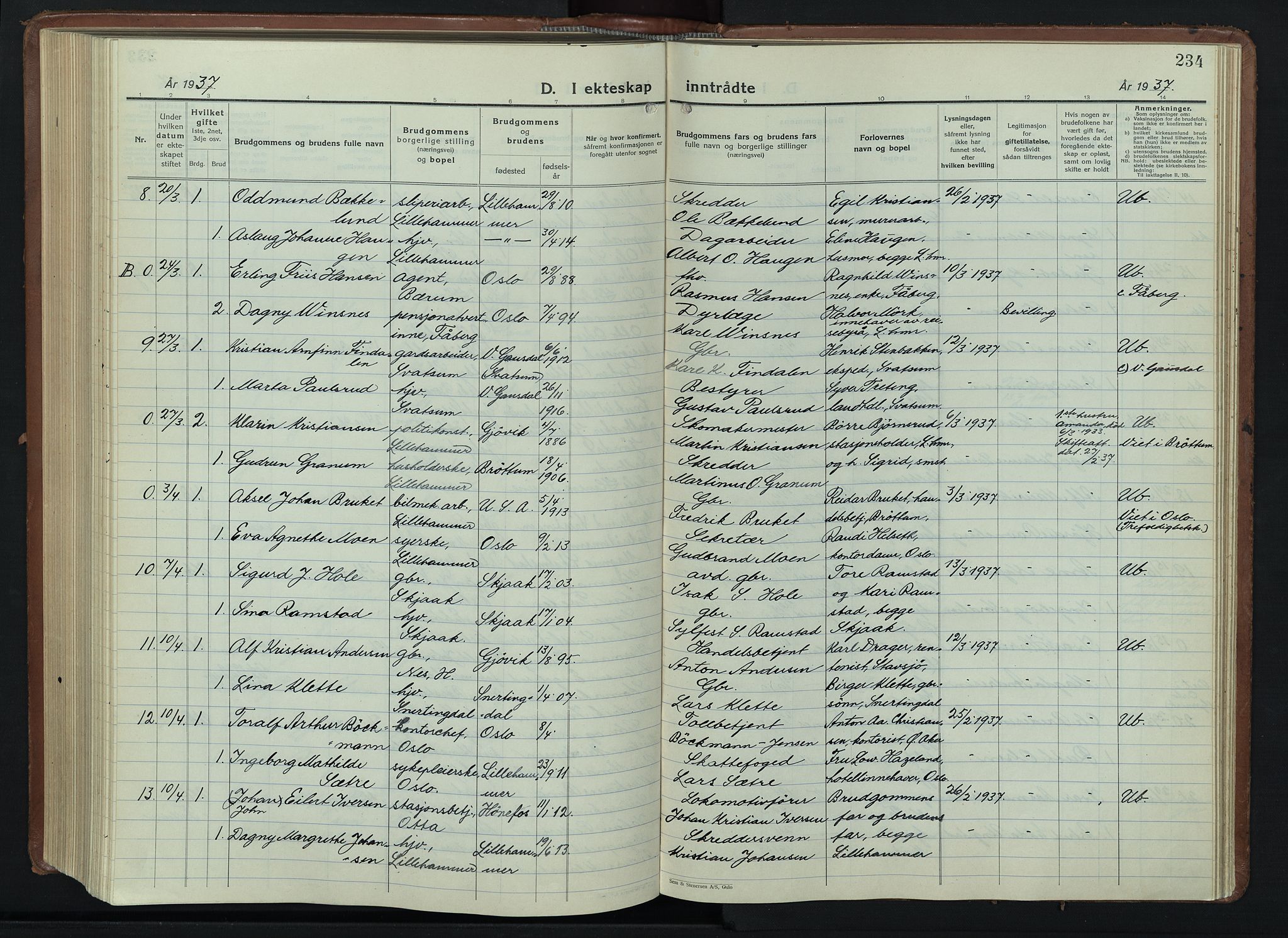 Lillehammer prestekontor, AV/SAH-PREST-088/H/Ha/Hab/L0003: Klokkerbok nr. 3, 1927-1943, s. 234