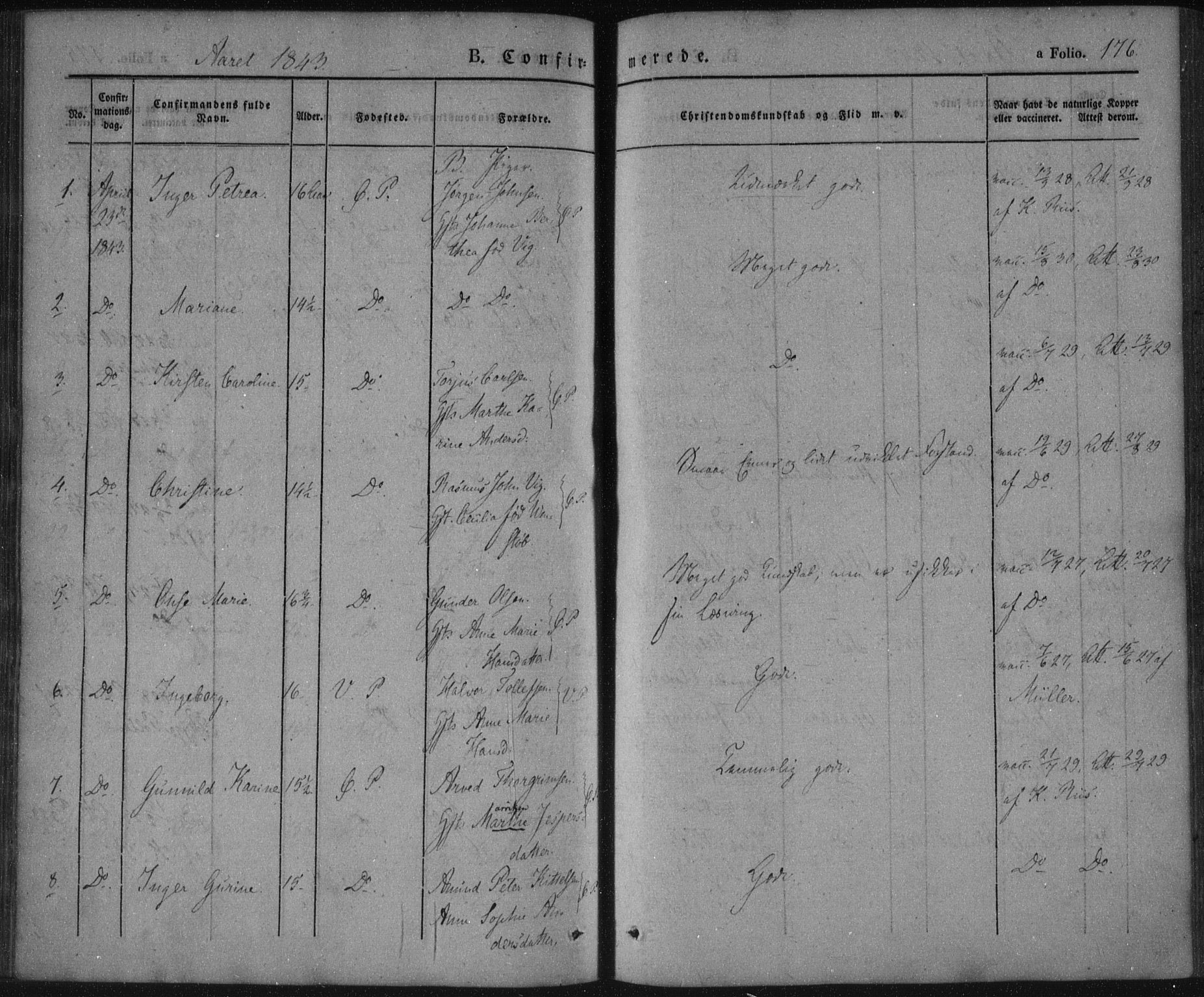 Porsgrunn kirkebøker , AV/SAKO-A-104/F/Fa/L0006: Ministerialbok nr. 6, 1841-1857, s. 176
