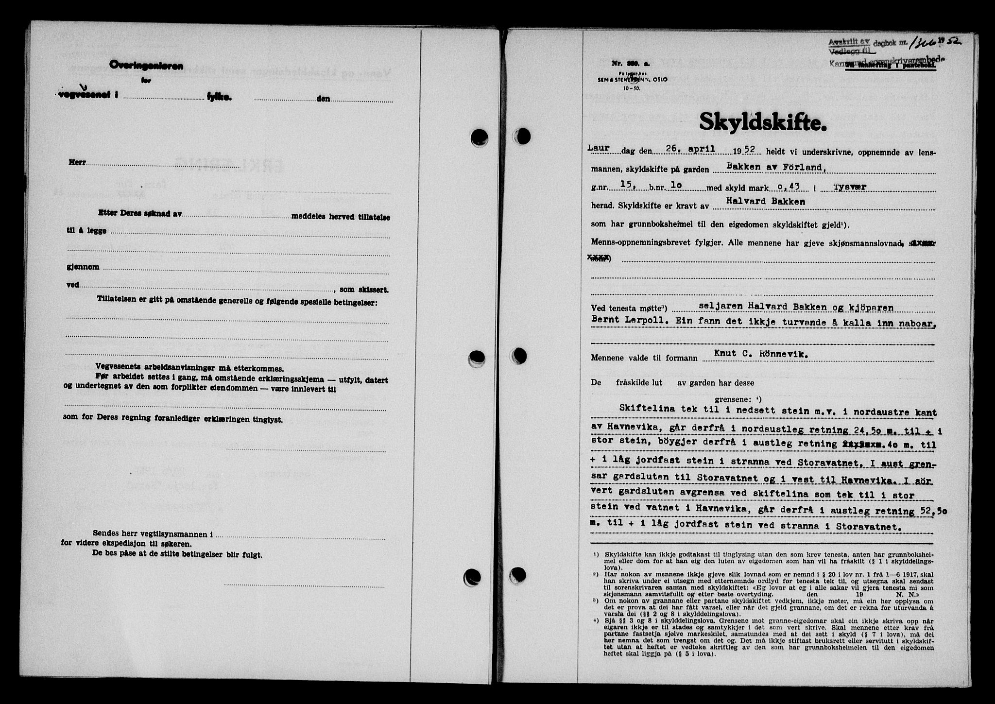 Karmsund sorenskriveri, SAST/A-100311/01/II/IIB/L0105: Pantebok nr. 85A, 1952-1952, Dagboknr: 1366/1952