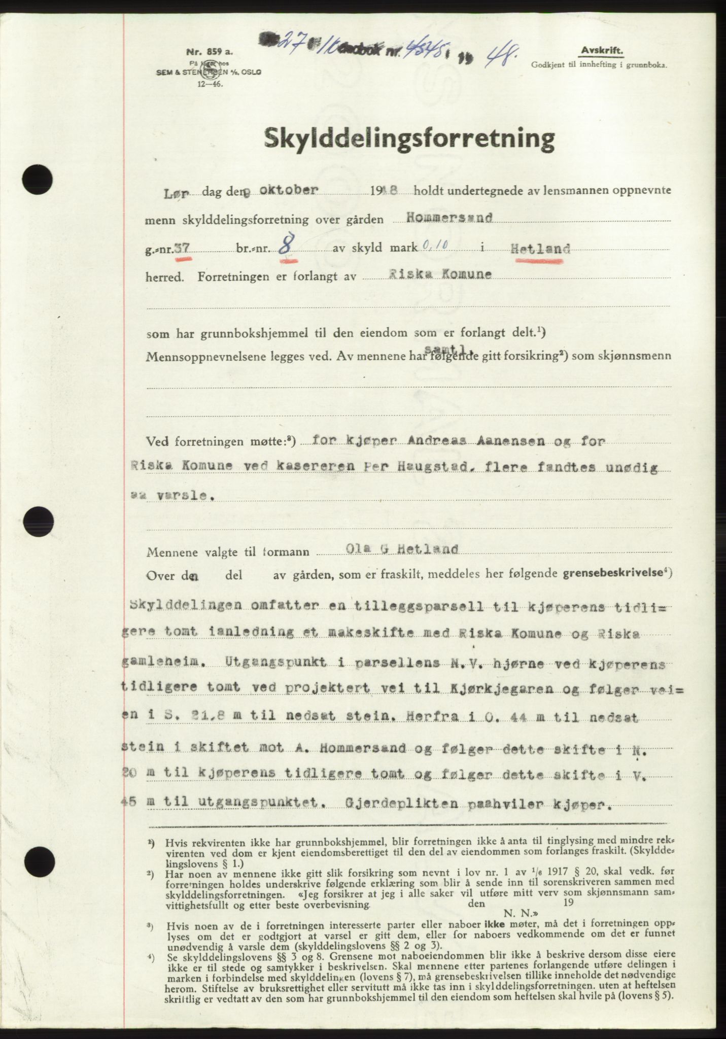 Jæren sorenskriveri, SAST/A-100310/03/G/Gba/L0100: Pantebok, 1948-1948, Dagboknr: 4545/1948
