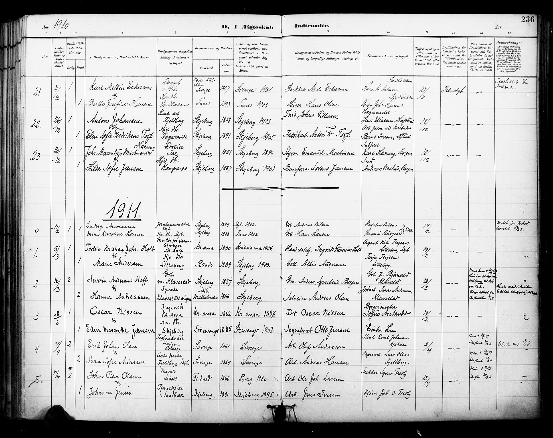 Skjeberg prestekontor Kirkebøker, AV/SAO-A-10923/F/Fa/L0010: Ministerialbok nr. I 10, 1898-1911, s. 236