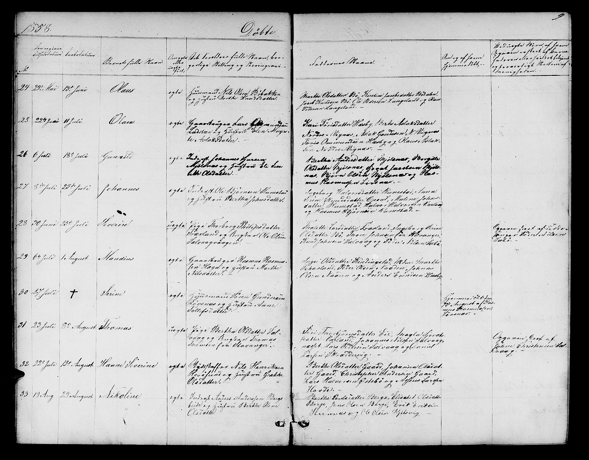 Finnøy sokneprestkontor, AV/SAST-A-101825/H/Ha/Hab/L0002: Klokkerbok nr. B 2, 1857-1878, s. 9