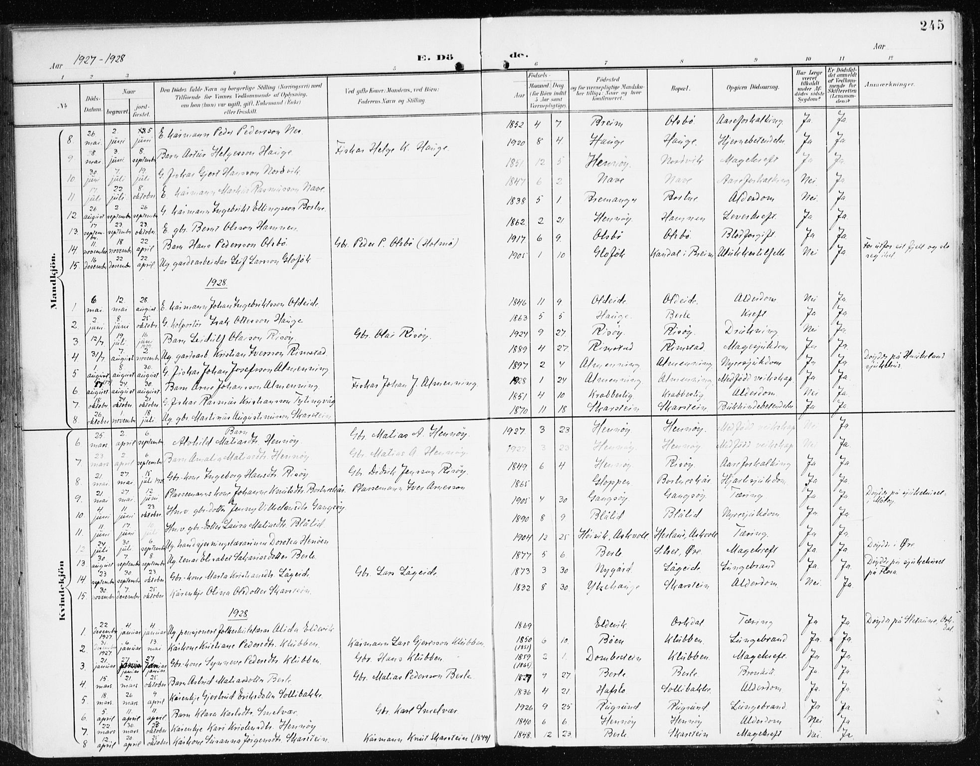 Davik sokneprestembete, SAB/A-79701/H/Haa/Haad/L0002: Ministerialbok nr. D 2, 1901-1930, s. 245