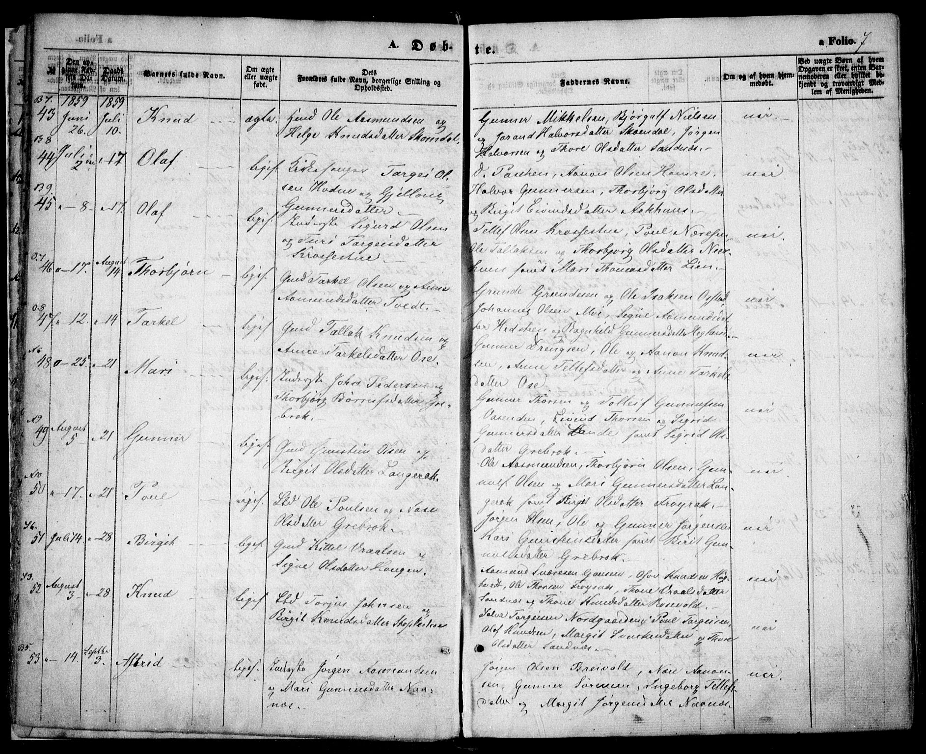 Bygland sokneprestkontor, AV/SAK-1111-0006/F/Fa/Fab/L0005: Ministerialbok nr. A 5, 1859-1873, s. 7
