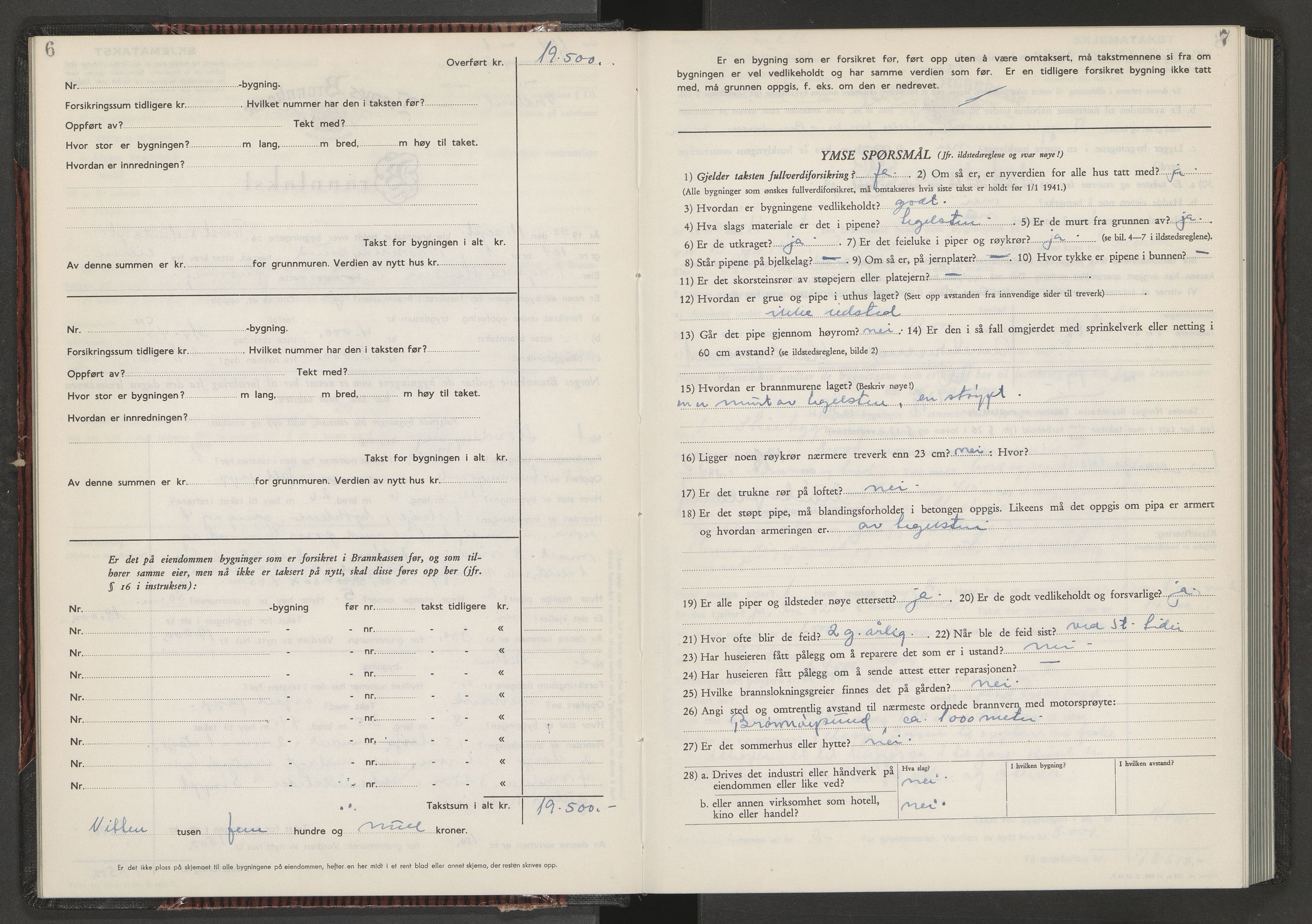 Norges Brannkasse Brønnøy, AV/SAT-A-5562/Fb/L0009: Branntakstprotokoll - skjema, 1950-1955