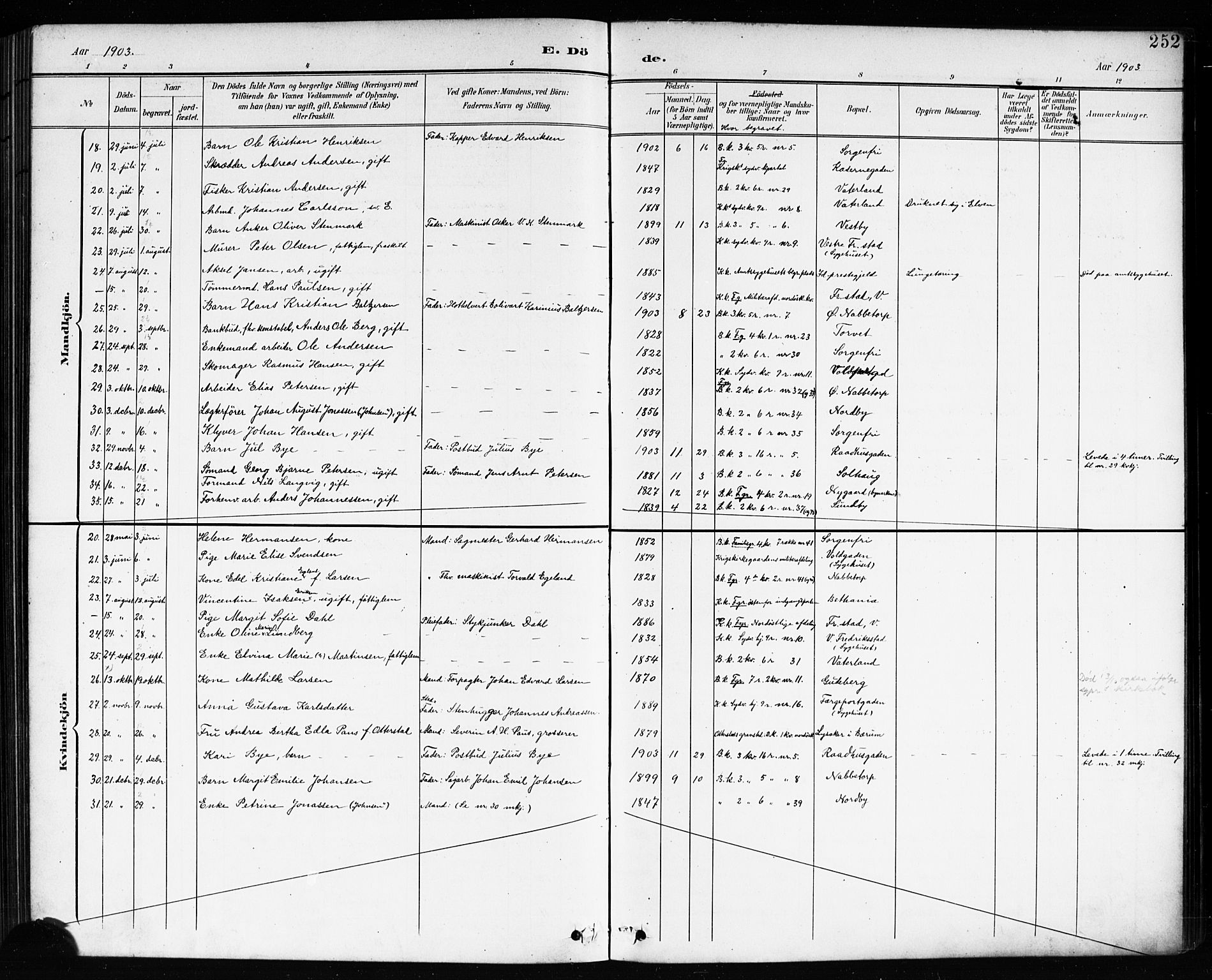 Østre Fredrikstad prestekontor Kirkebøker, AV/SAO-A-10907/G/Ga/L0002: Klokkerbok nr. 2, 1900-1919, s. 252