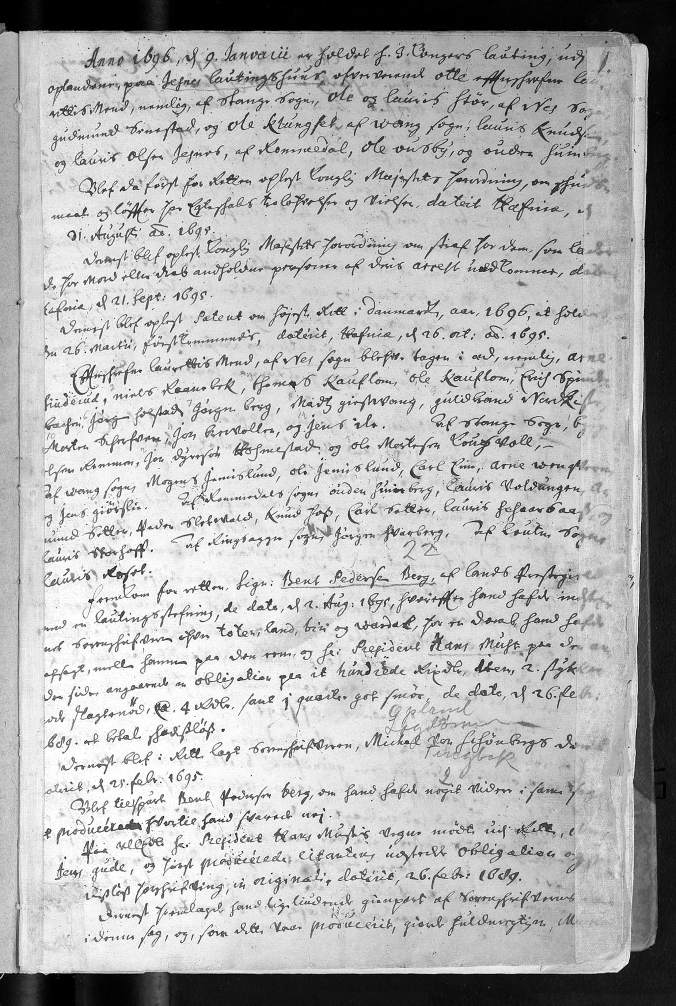 Oplandenes lagstol, AV/SAH-LAGSTOL-001/G/Gb/L0002: Tingbok, 1696-1712