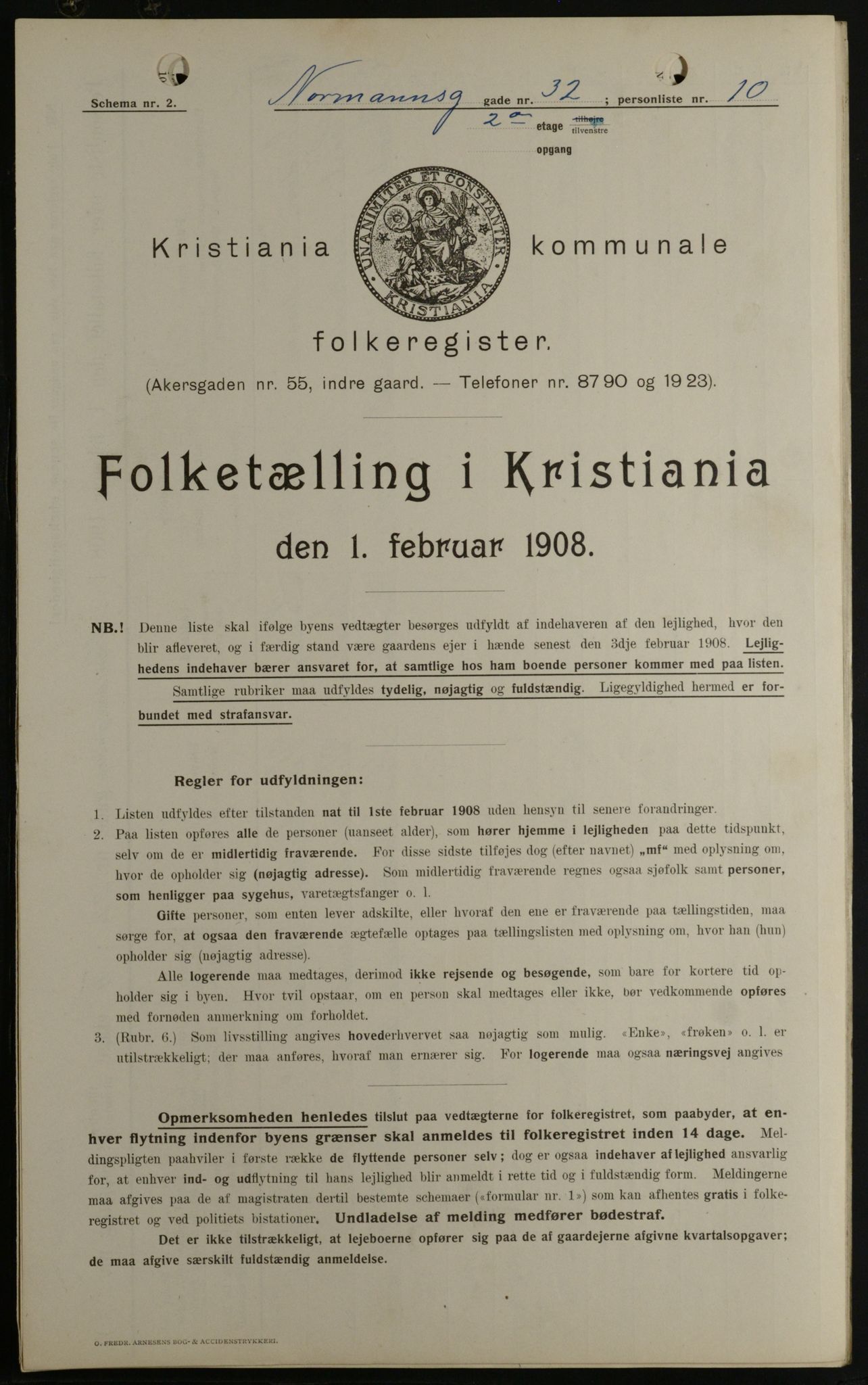 OBA, Kommunal folketelling 1.2.1908 for Kristiania kjøpstad, 1908, s. 66296