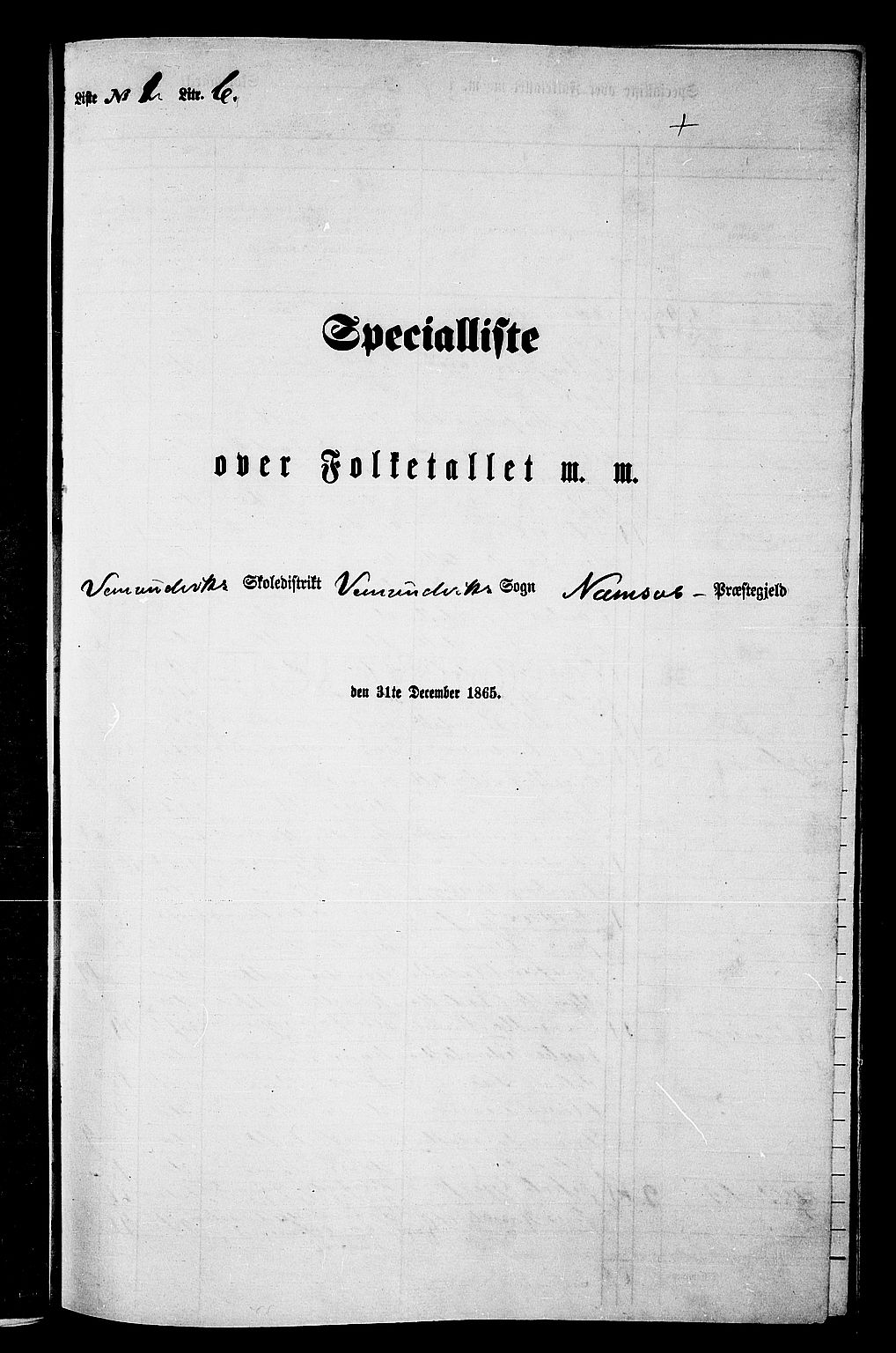 RA, Folketelling 1865 for 1745L Namsos prestegjeld, Vemundvik sokn og Sævik sokn, 1865, s. 22