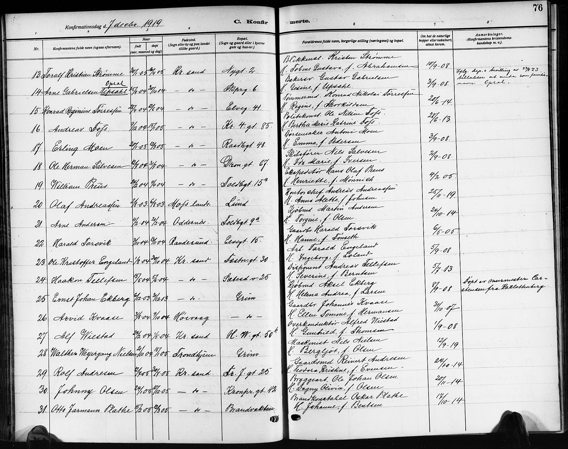 Kristiansand domprosti, AV/SAK-1112-0006/F/Fb/L0022: Klokkerbok nr. B 22, 1915-1925, s. 76