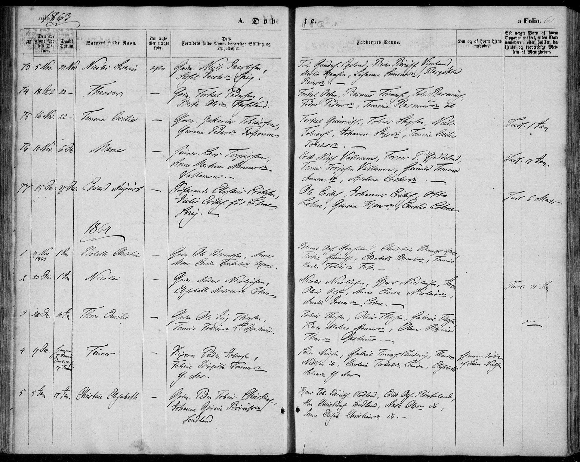 Sør-Audnedal sokneprestkontor, AV/SAK-1111-0039/F/Fa/Fab/L0007: Ministerialbok nr. A 7, 1855-1876, s. 61