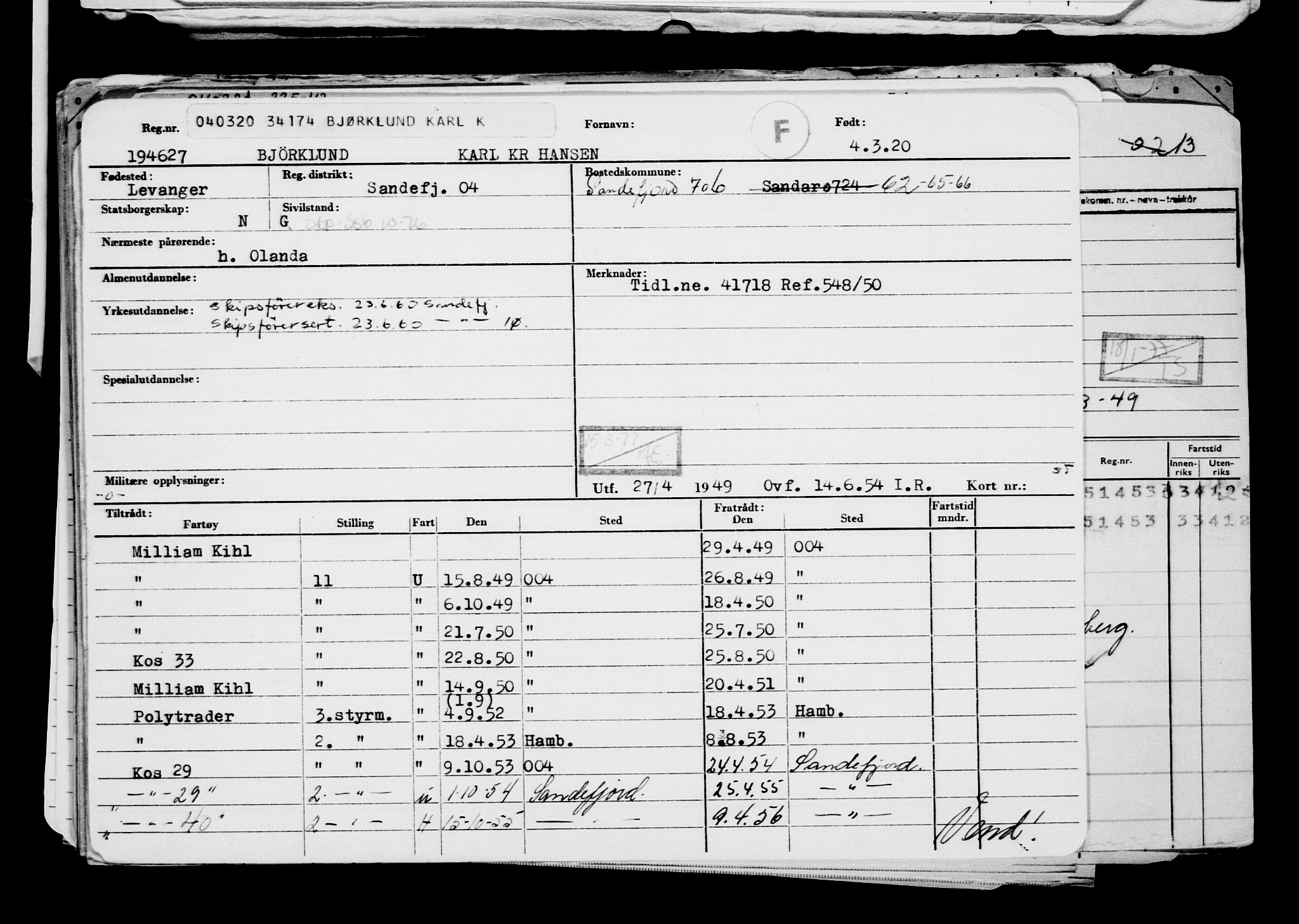 Direktoratet for sjømenn, AV/RA-S-3545/G/Gb/L0177: Hovedkort, 1920, s. 727