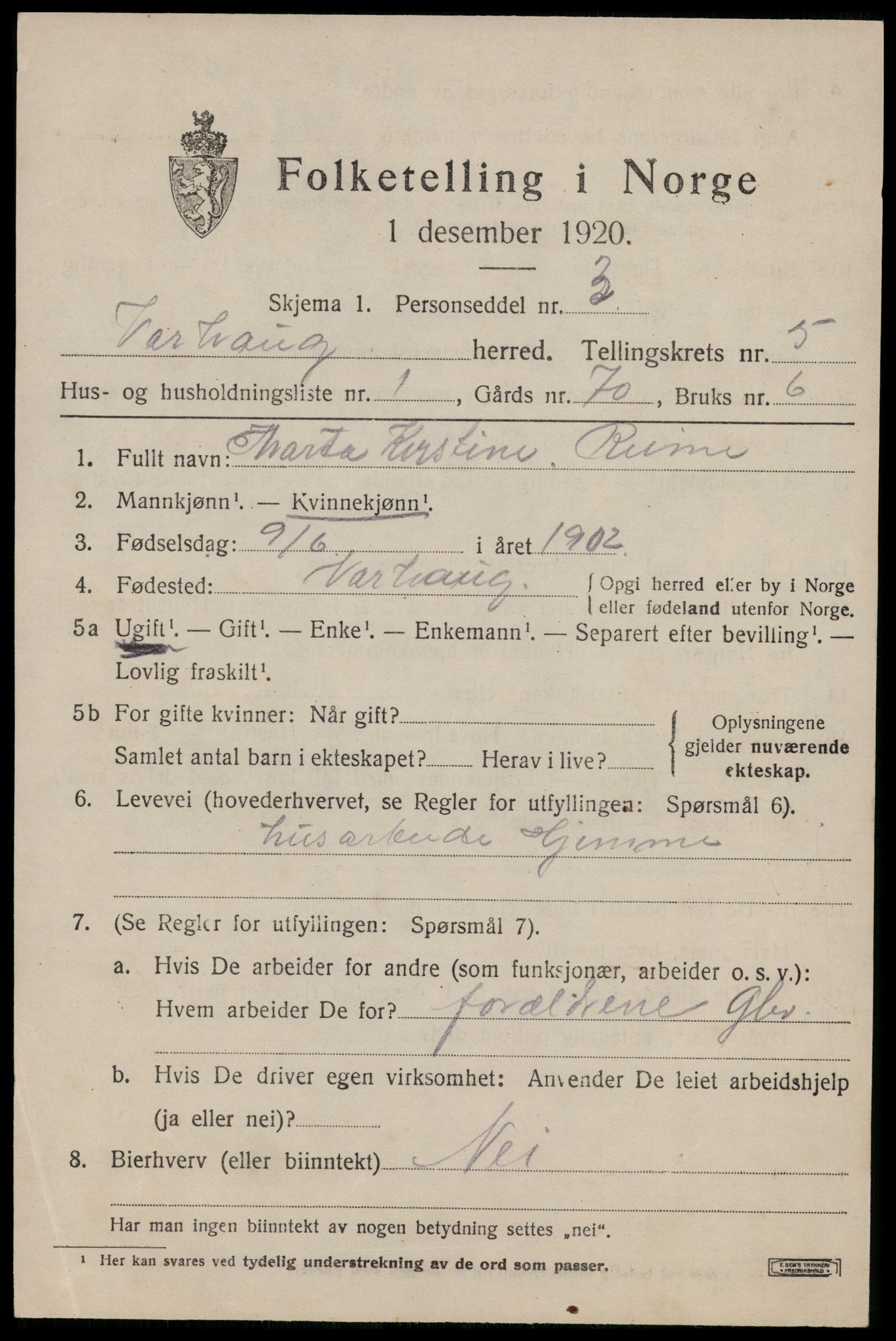 SAST, Folketelling 1920 for 1118 Varhaug herred, 1920, s. 4423