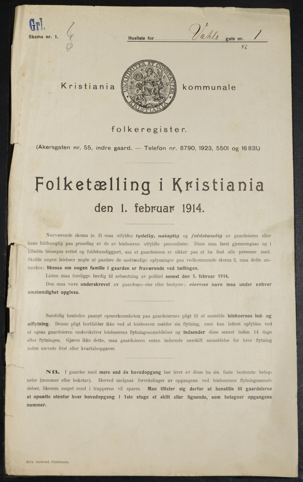 OBA, Kommunal folketelling 1.2.1914 for Kristiania, 1914, s. 122405