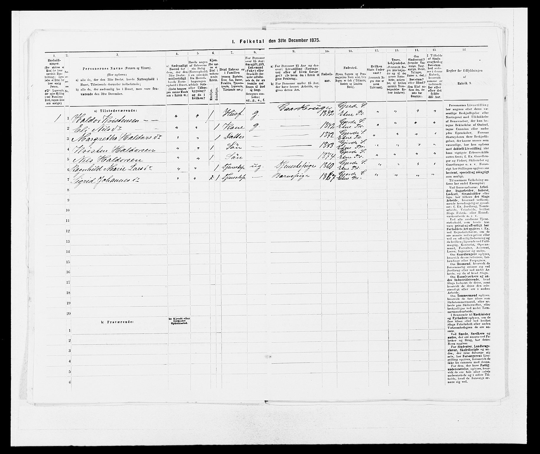 SAB, Folketelling 1875 for 1211P Etne prestegjeld, 1875, s. 1007