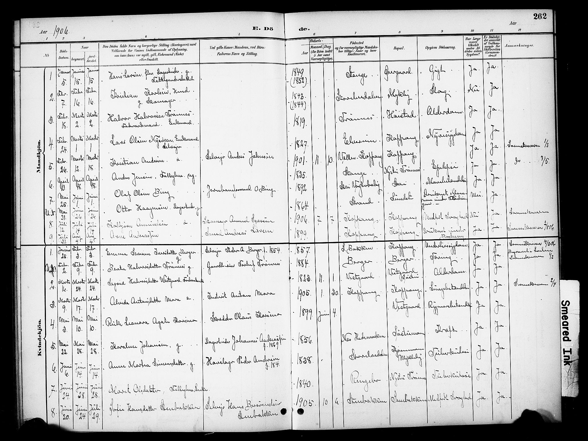 Stor-Elvdal prestekontor, SAH/PREST-052/H/Ha/Hab/L0003: Klokkerbok nr. 3, 1895-1917, s. 262