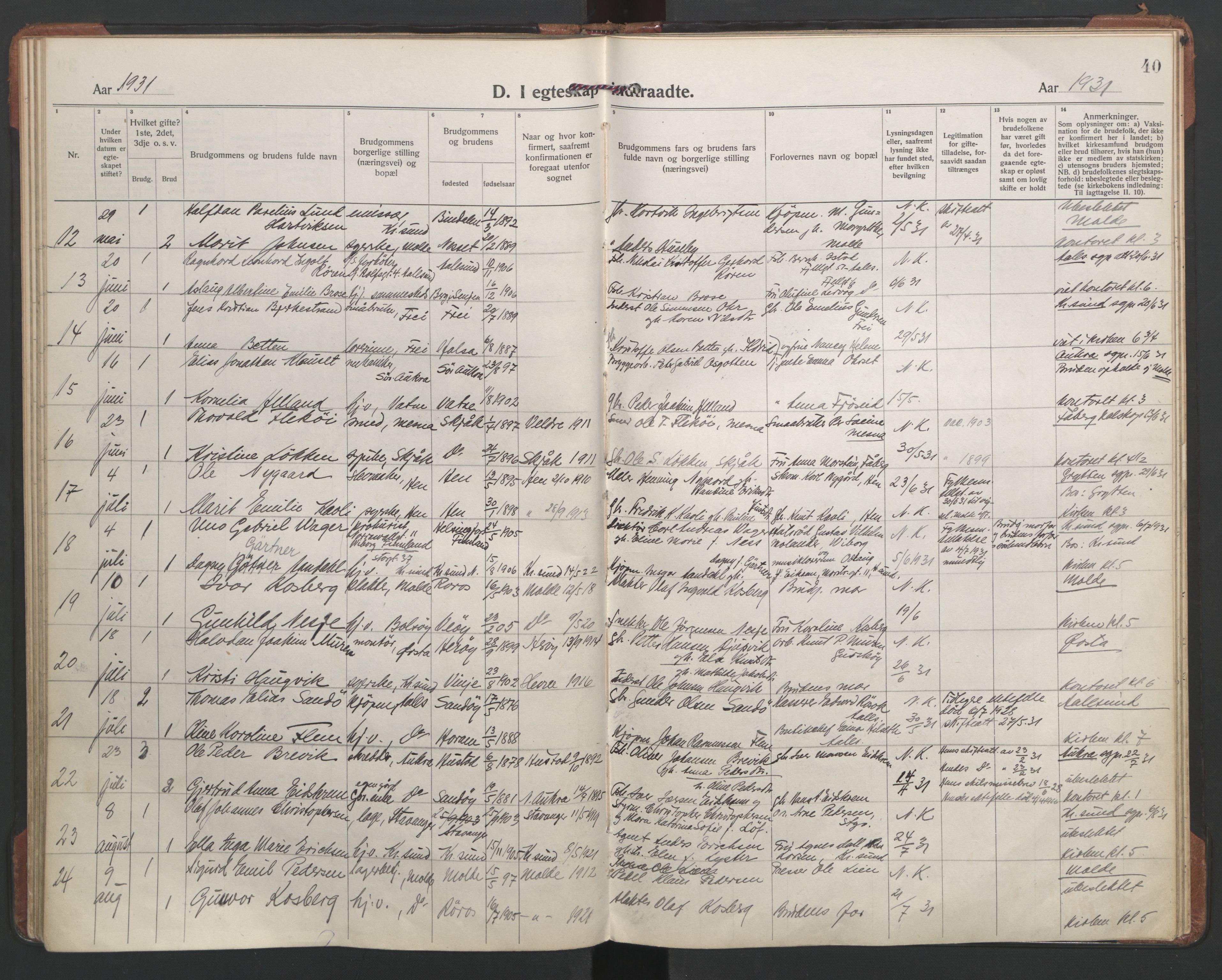 Ministerialprotokoller, klokkerbøker og fødselsregistre - Møre og Romsdal, AV/SAT-A-1454/558/L0698: Ministerialbok nr. 558A12, 1922-1937, s. 40