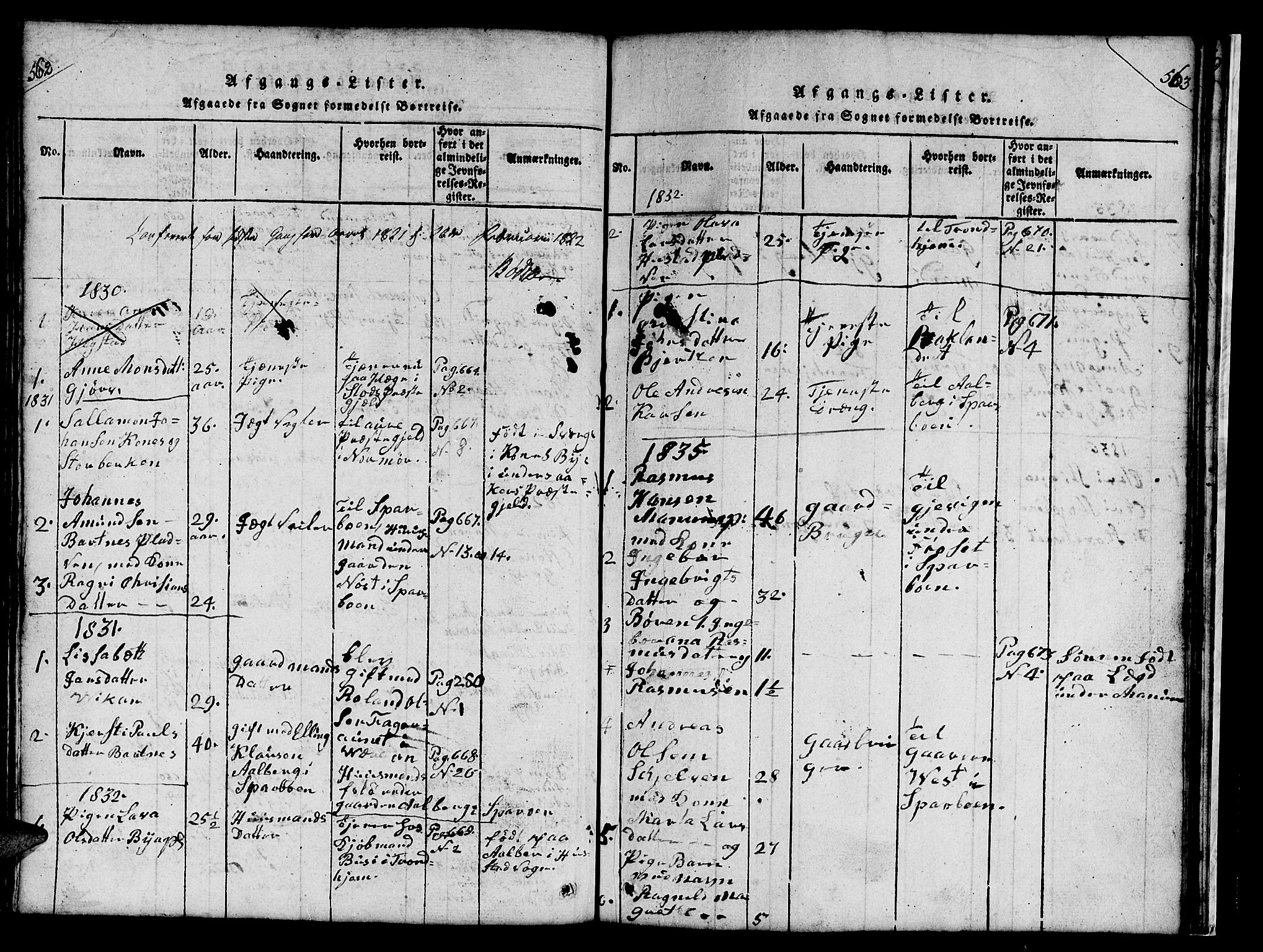 Ministerialprotokoller, klokkerbøker og fødselsregistre - Nord-Trøndelag, SAT/A-1458/732/L0317: Klokkerbok nr. 732C01, 1816-1881, s. 562-563