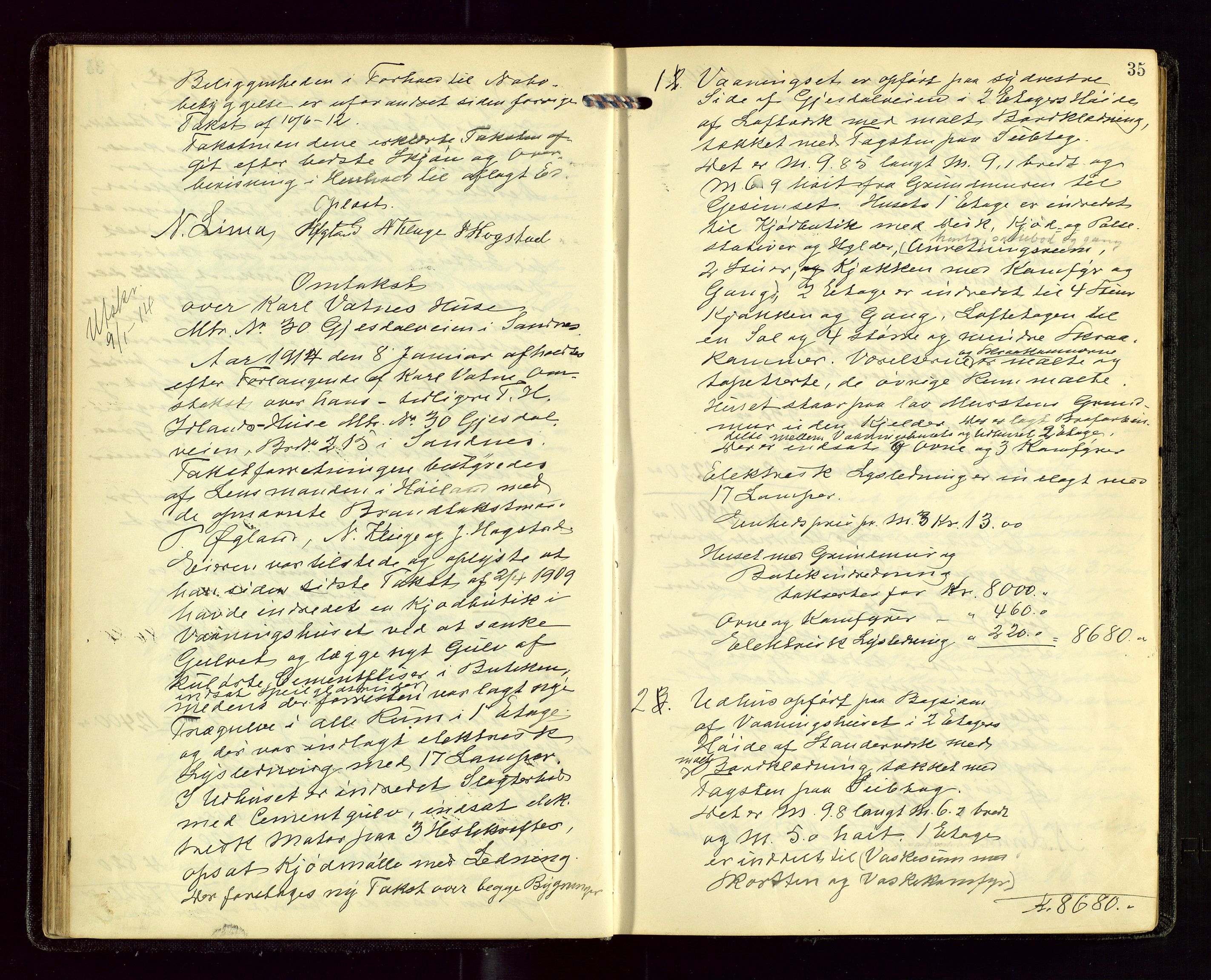Sandnes lensmannskontor, AV/SAST-A-100167/Goa/L0001: "Brandtakstprotokol", 1913-1919, s. 34b-35a