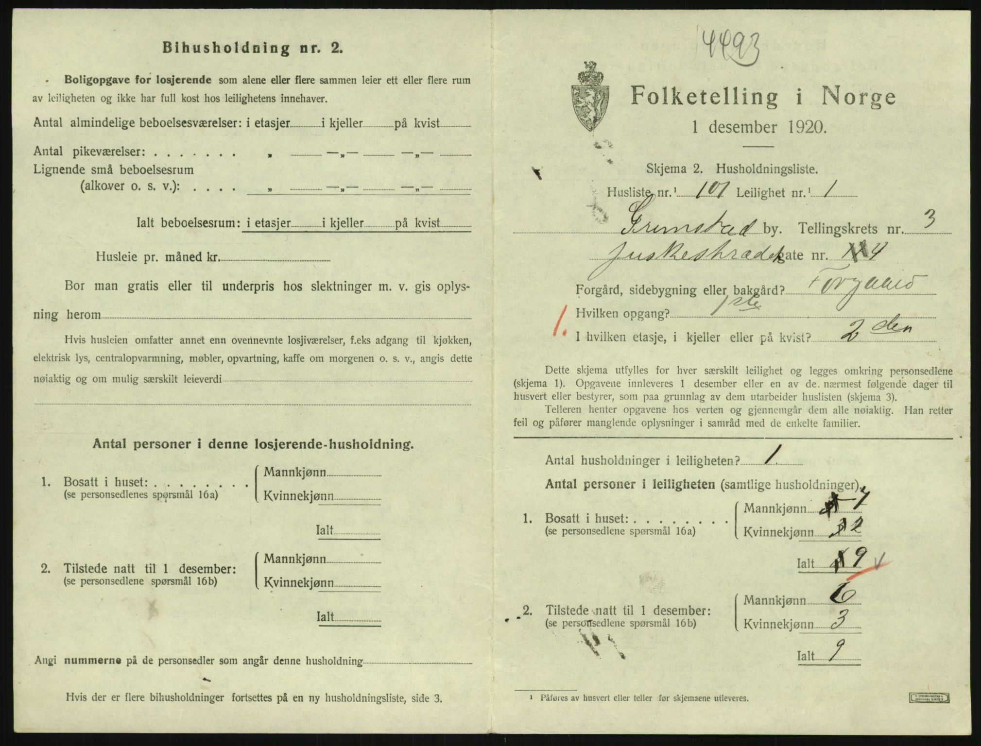 SAK, Folketelling 1920 for 0904 Grimstad kjøpstad, 1920, s. 1807